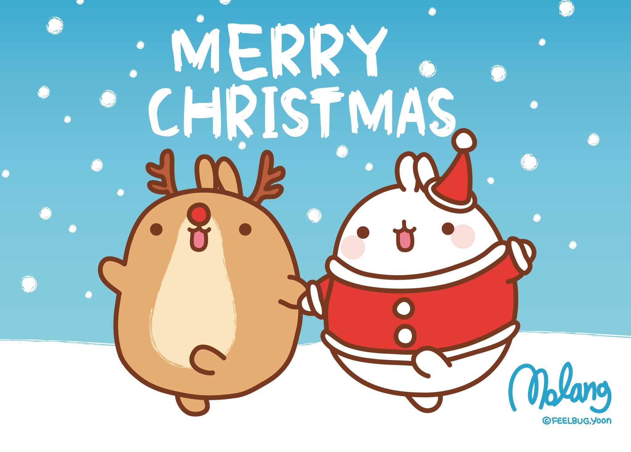 Molang, Buon Natale, Renna, Neve, Full HD, sfondo Windows 11