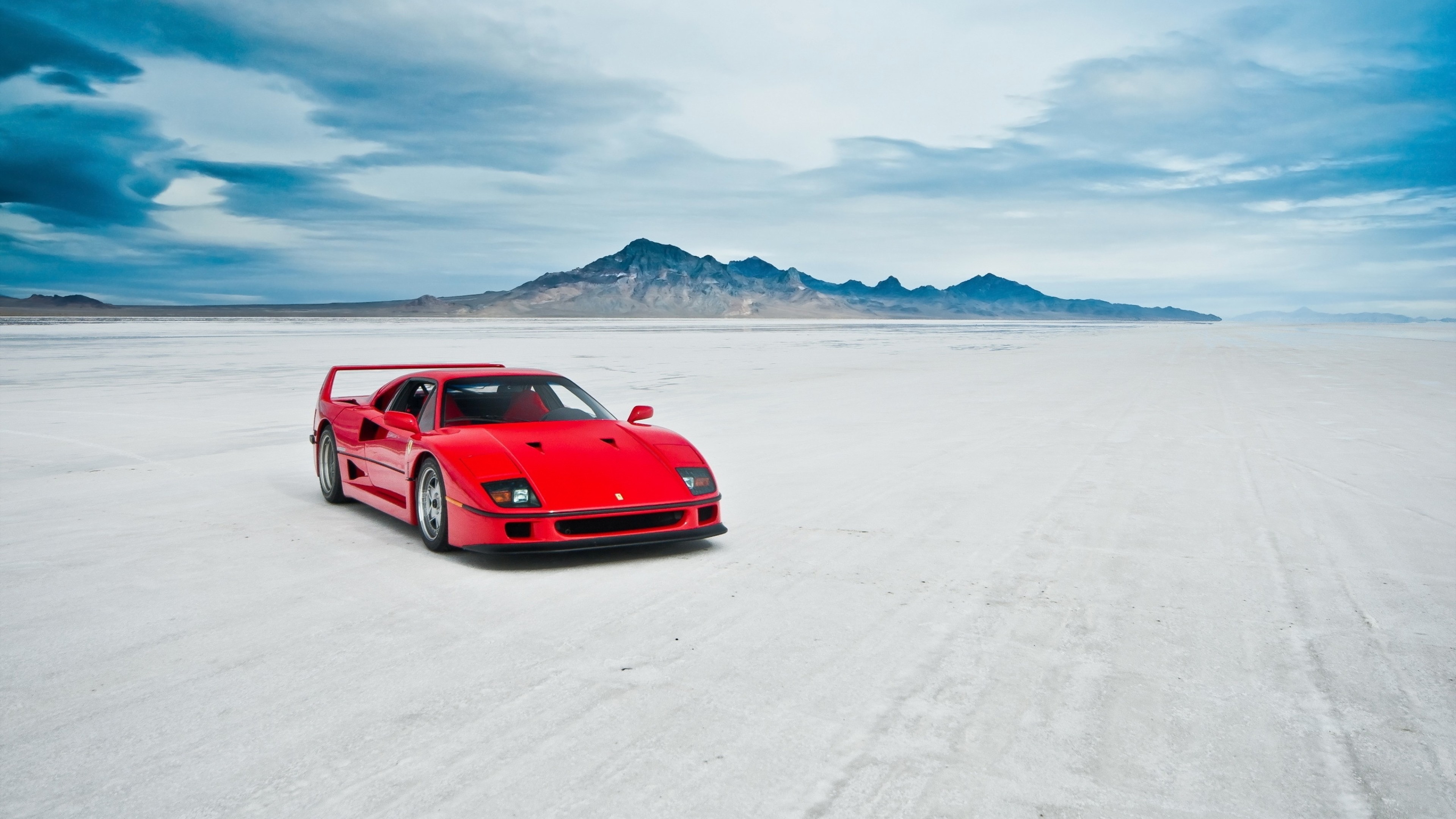 Ferrari F40, Ferrari, Bonneville Salt Flats, Lago salato, 16:9 4K, wallpaper widescreen