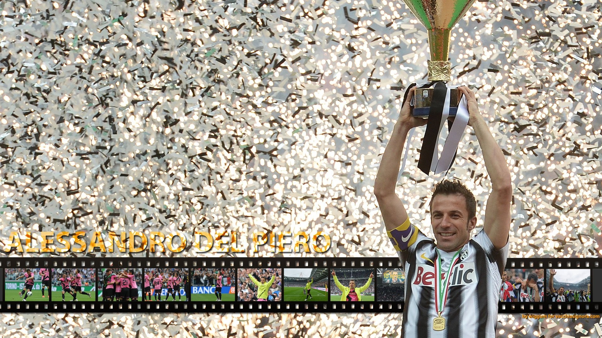Alessandro Del Piero, Juventus, Scudetto, Trofeo, Coriandoli, Full HD, sfondo Windows 11