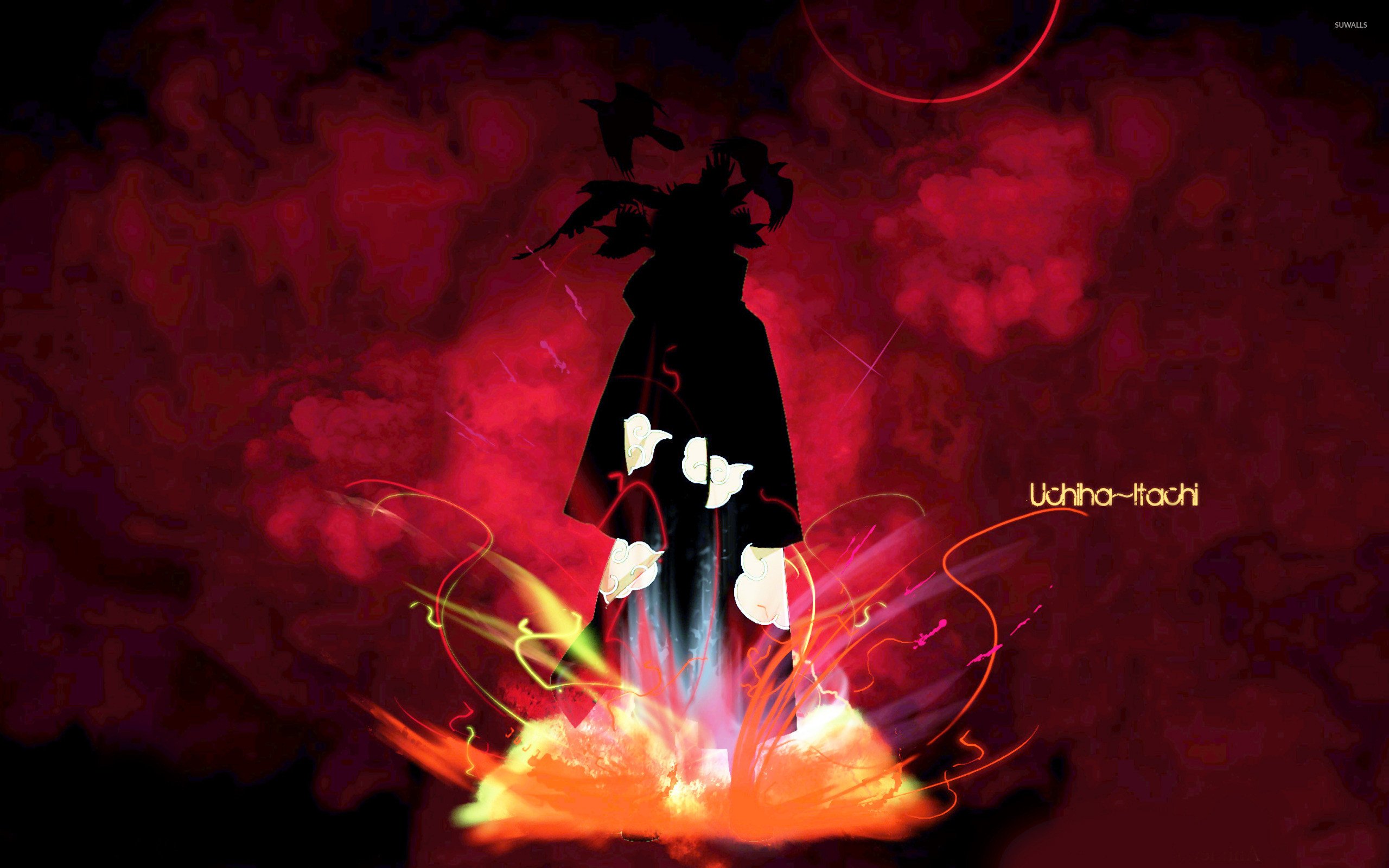 Itachi Uchiha, Akatsuki, Sfondo rosso, Esplosione, 2K, wallpaper per PC