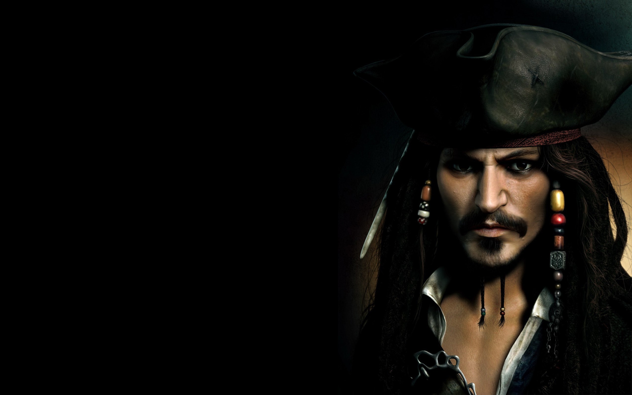 Jack Sparrow, Johnny Depp, Sfondo nero, Tricorno, 2K, wallpaper desktop