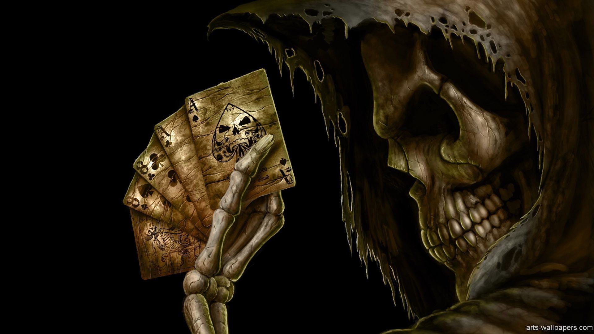 Tristo Mietitore, Carte da gioco, Teschio, Mano scheletrica, Full HD, sfondo per portatile