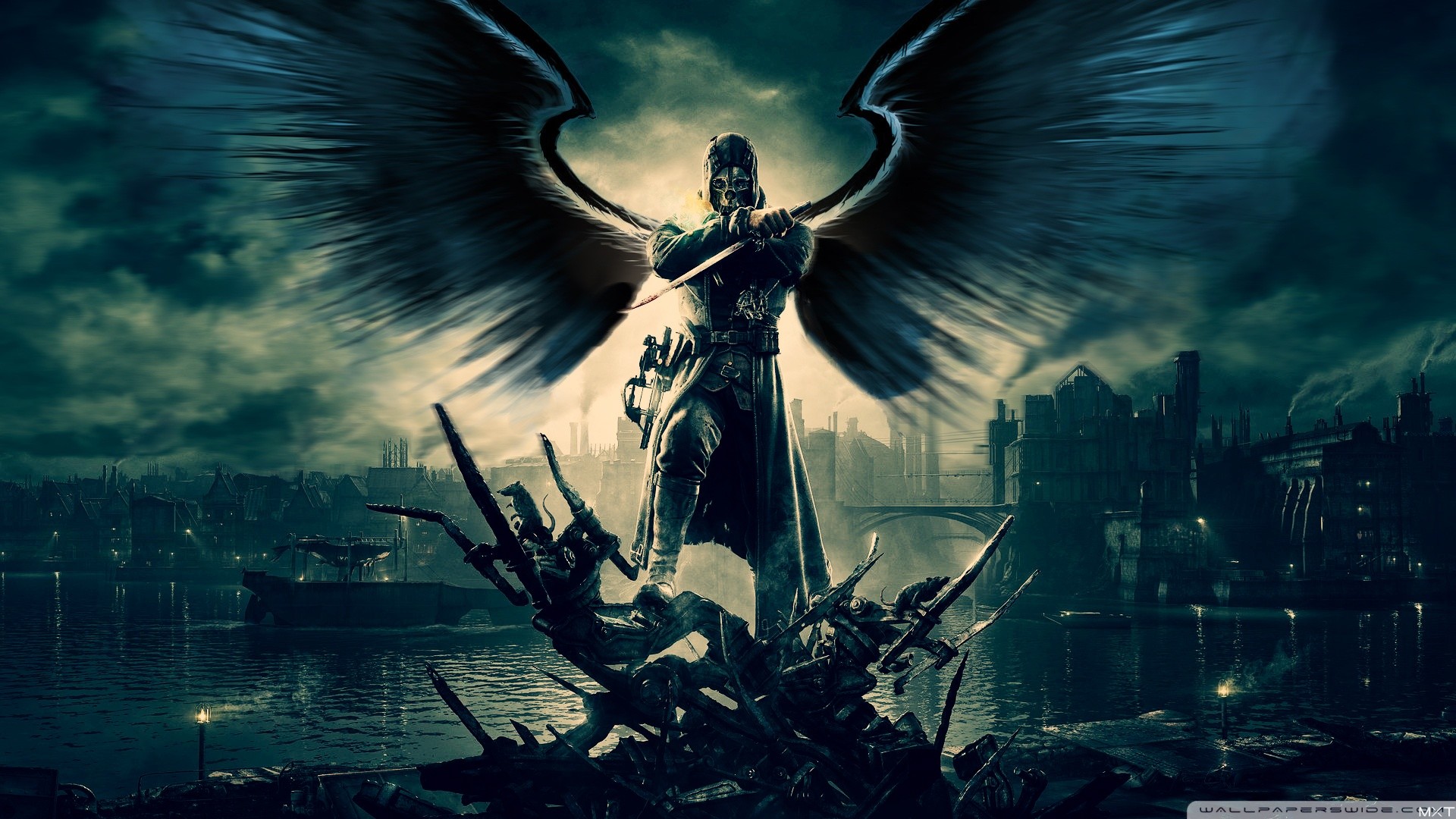 Corvo Attano, Dishonored, Ali, Dunwall, 1920x1080, immagine di sfondo