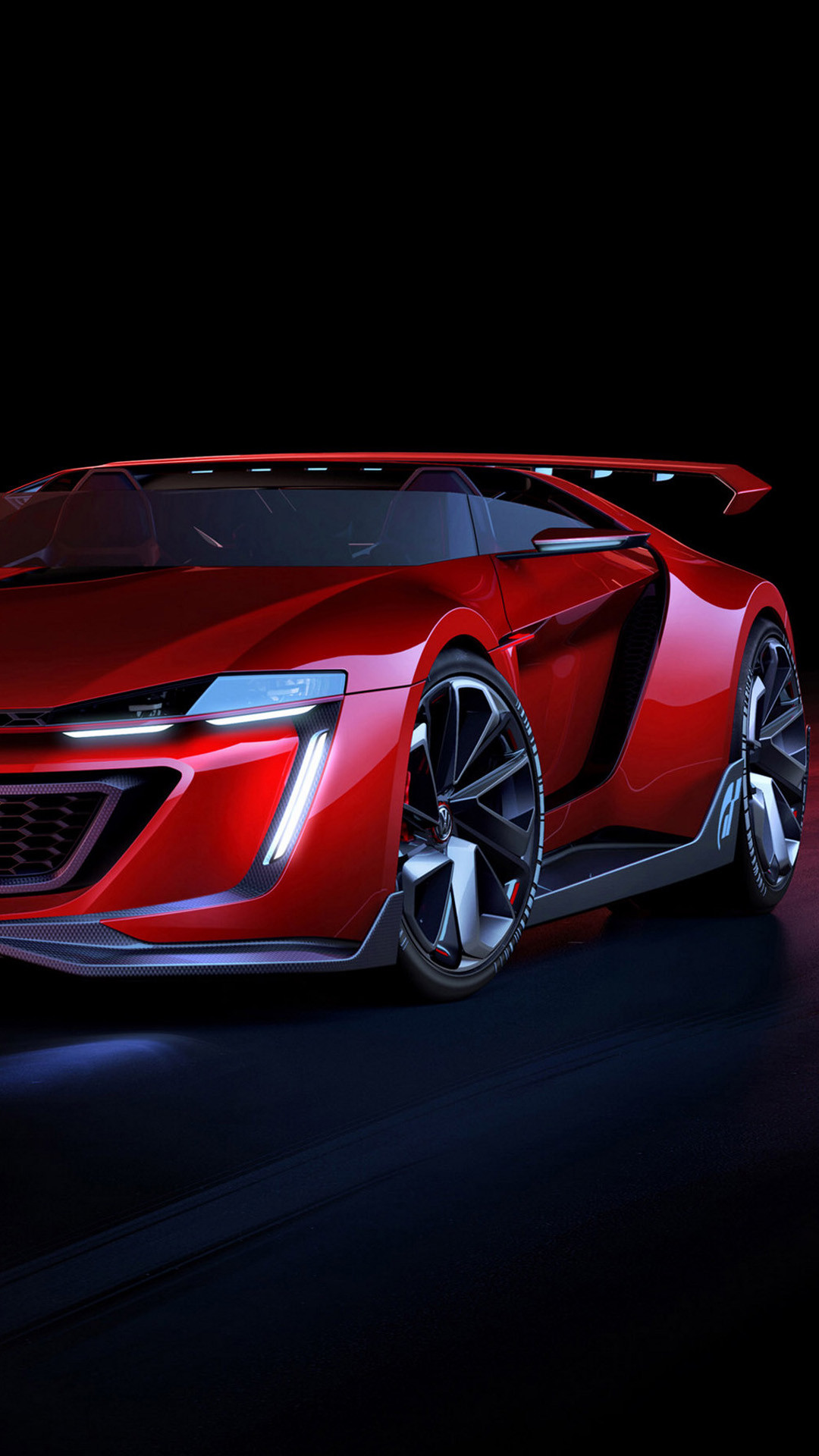 Volkswagen GTI Roadster Vision Gran Turismo, Auto sportiva, Rosso, Sfondo nero, schermata di blocco iPhone 6