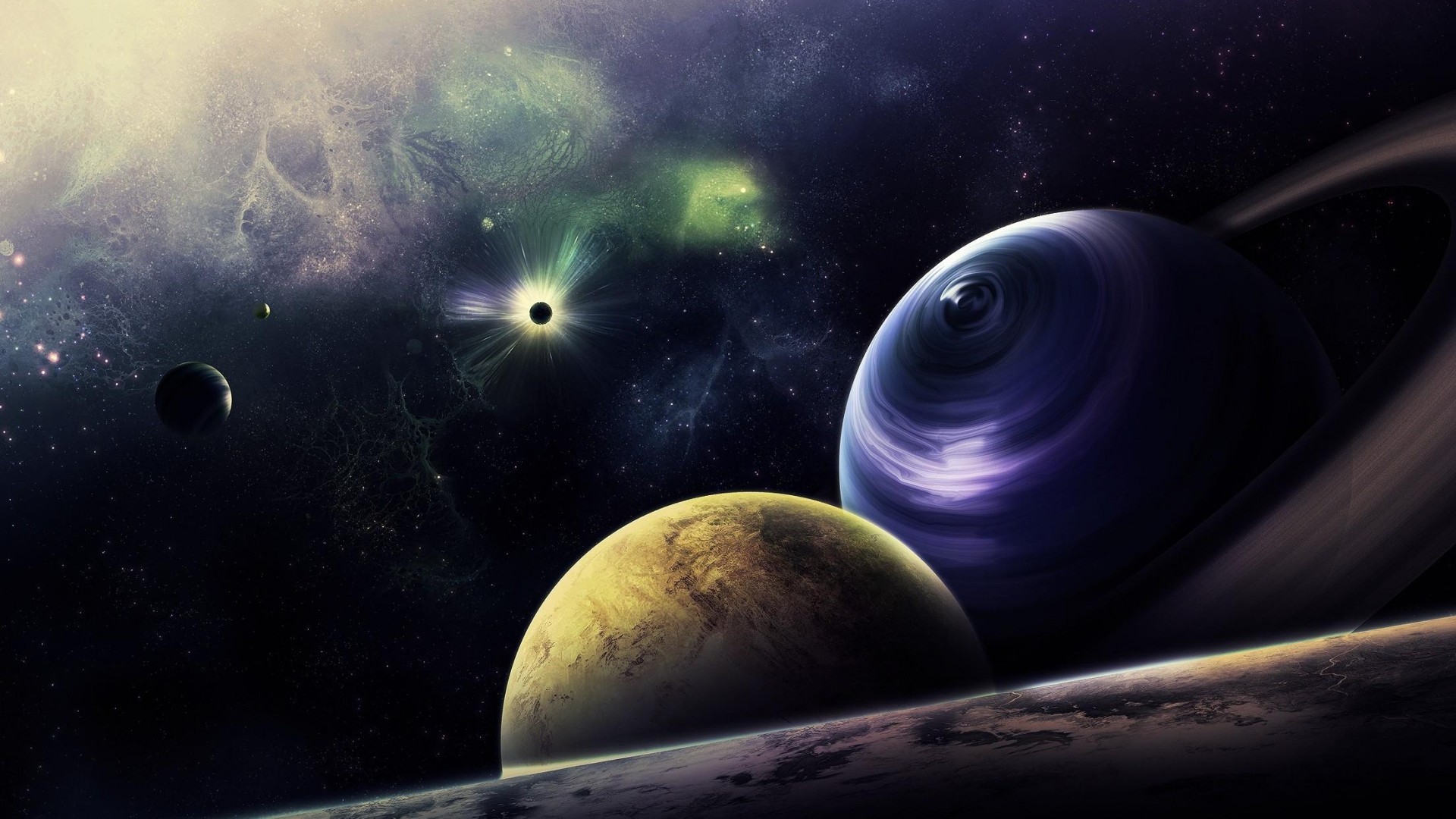 Pianeti, Pianeta con anelli, Nebulosa, Spazio, 1920x1080, sfondo per PC