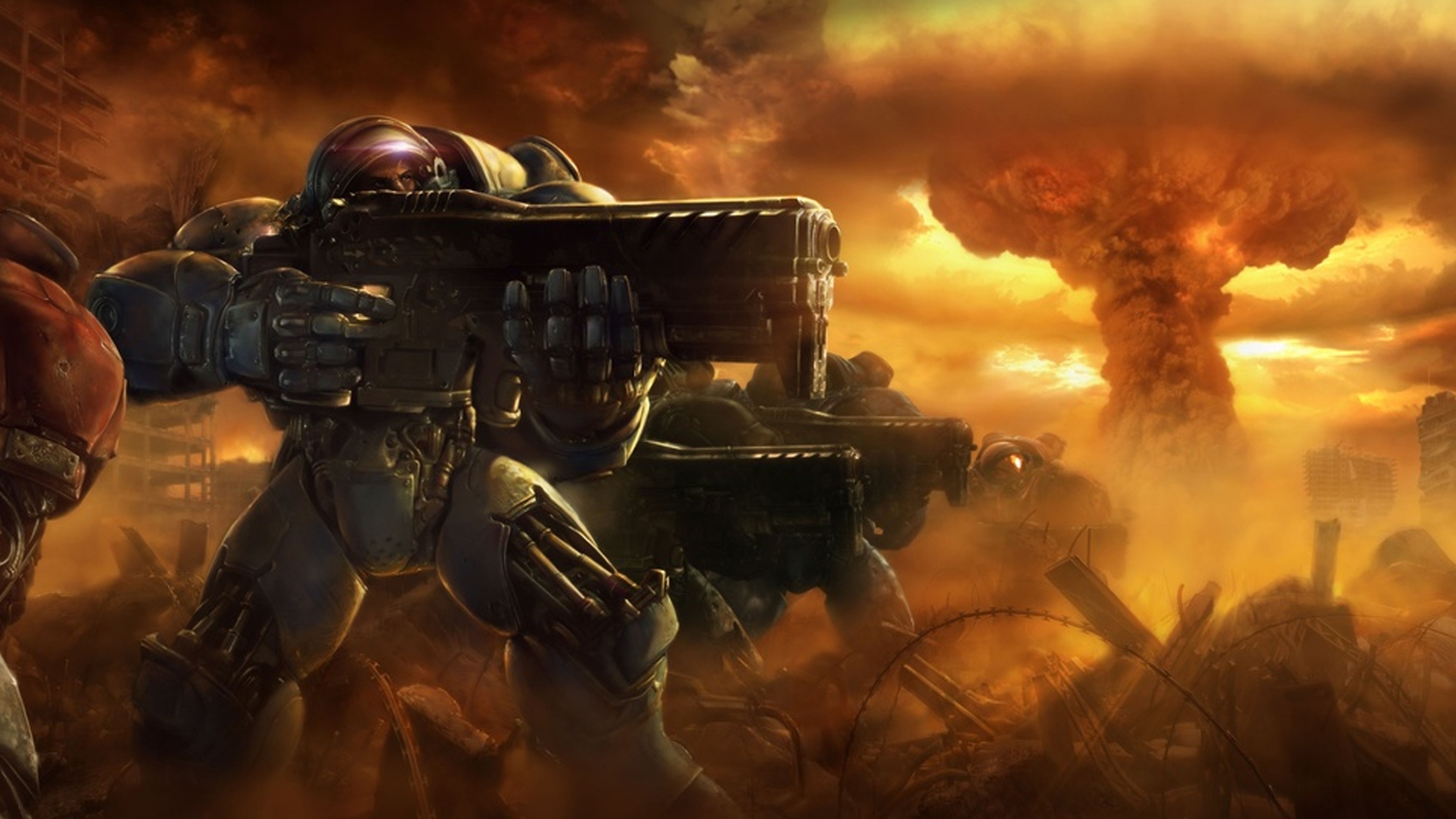 StarCraft II, Marine terrestre, Esplosione nucleare, Campo di battaglia, sfondo 4K per computer