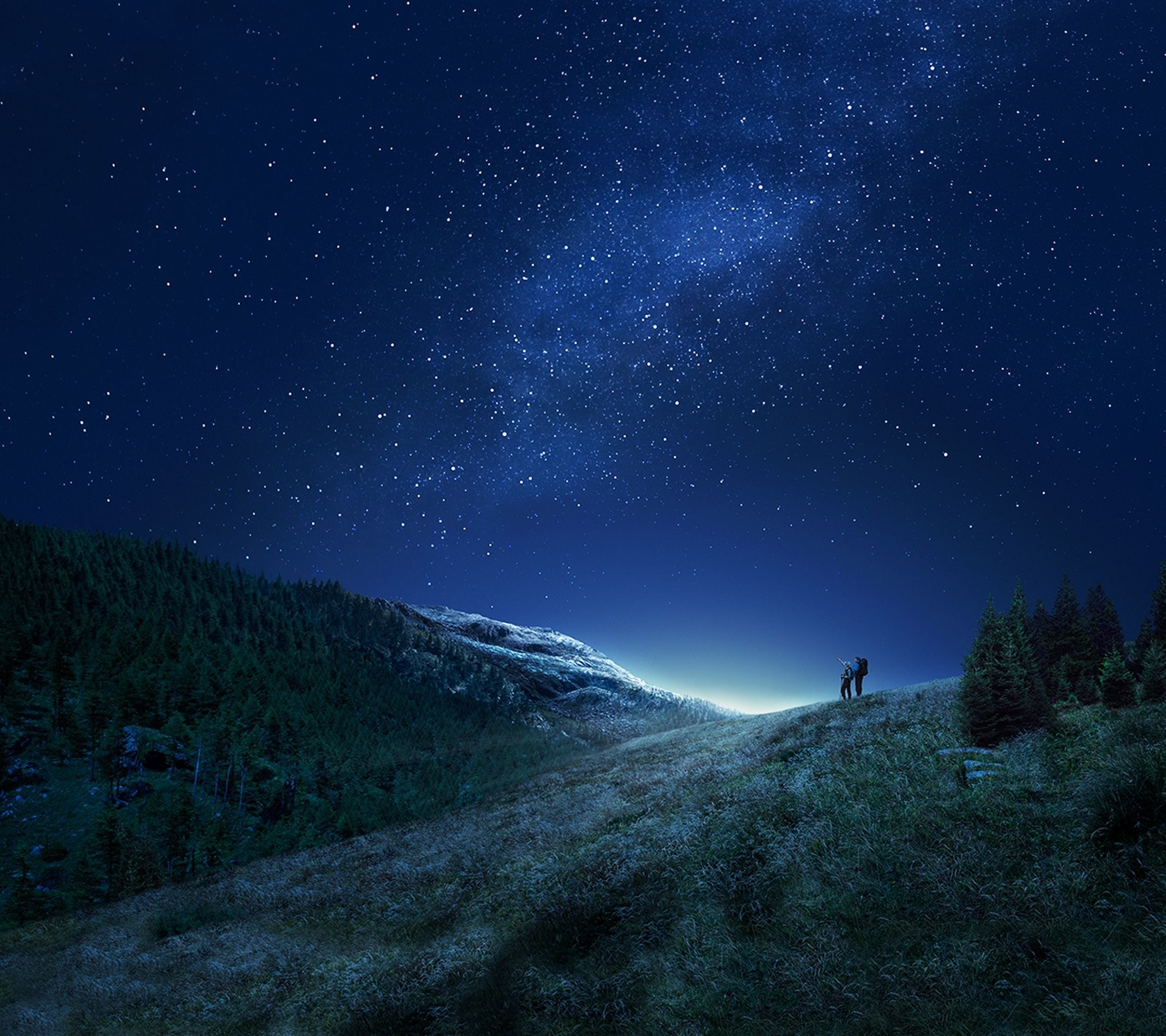 Samsung Galaxy S8, Cielo stellato, Via Lattea, Collina, Notte, Blu, sfondo Full HD per tablet