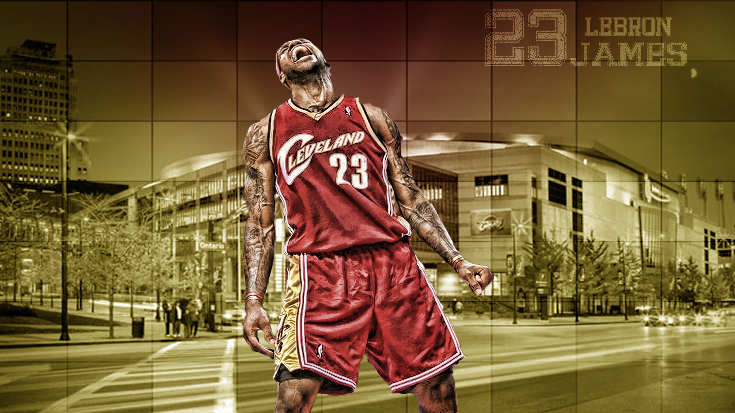 LeBron James, Cleveland Cavaliers, Quicken Loans Arena, Urlo, Seppia, sfondo desktop 2560x1440