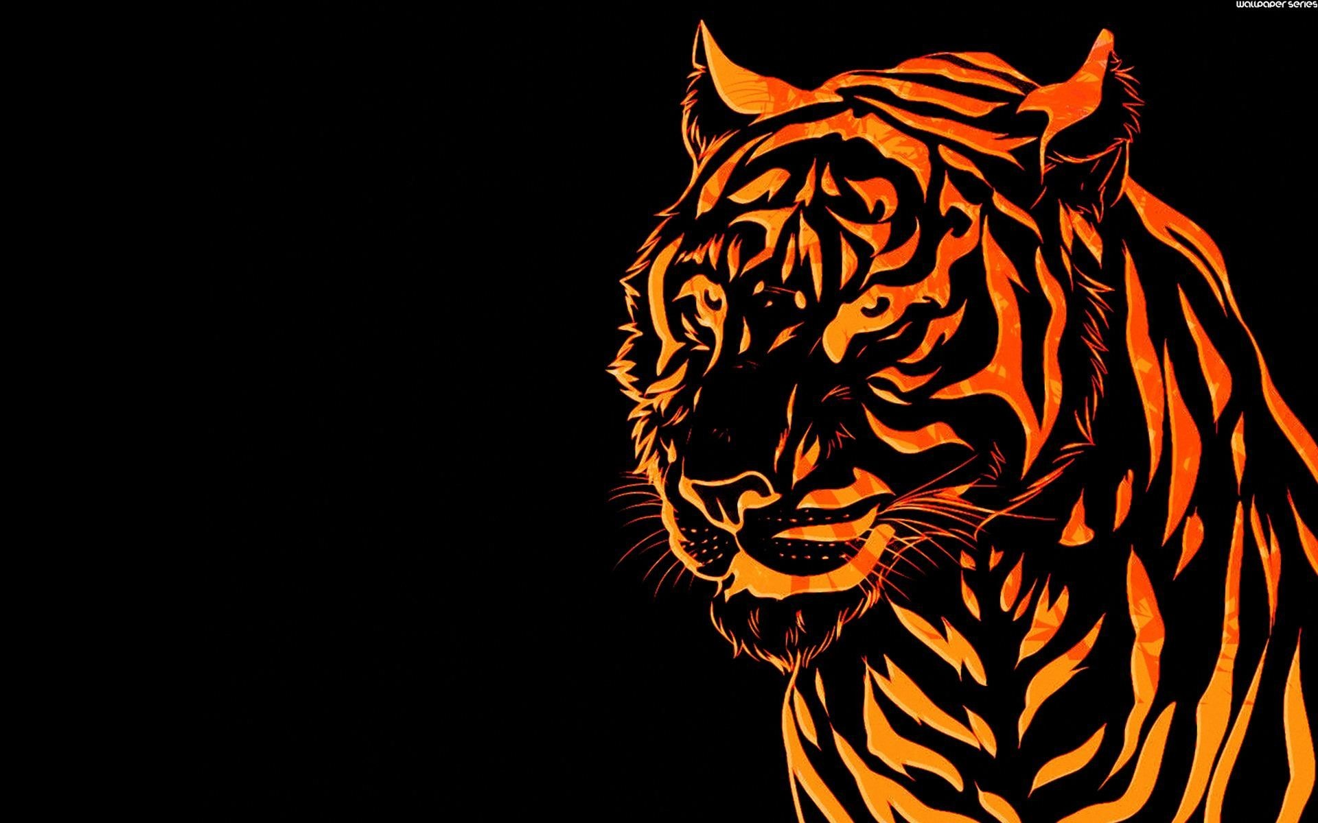 Tigre, Arte vettoriale, Arancione, Sfondo nero, Full HD, wallpaper PC