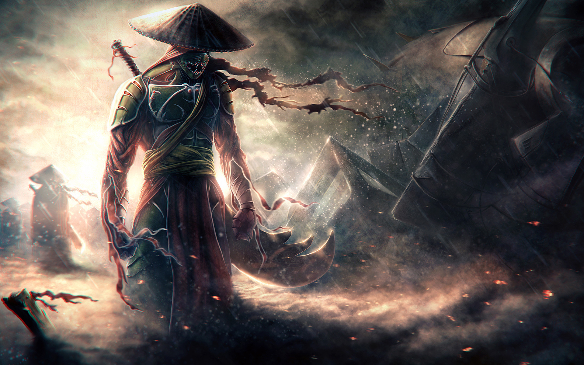 Samurai, Cappello di paglia, Spada, Arte fantasy, 1920x1200, immagine di sfondo