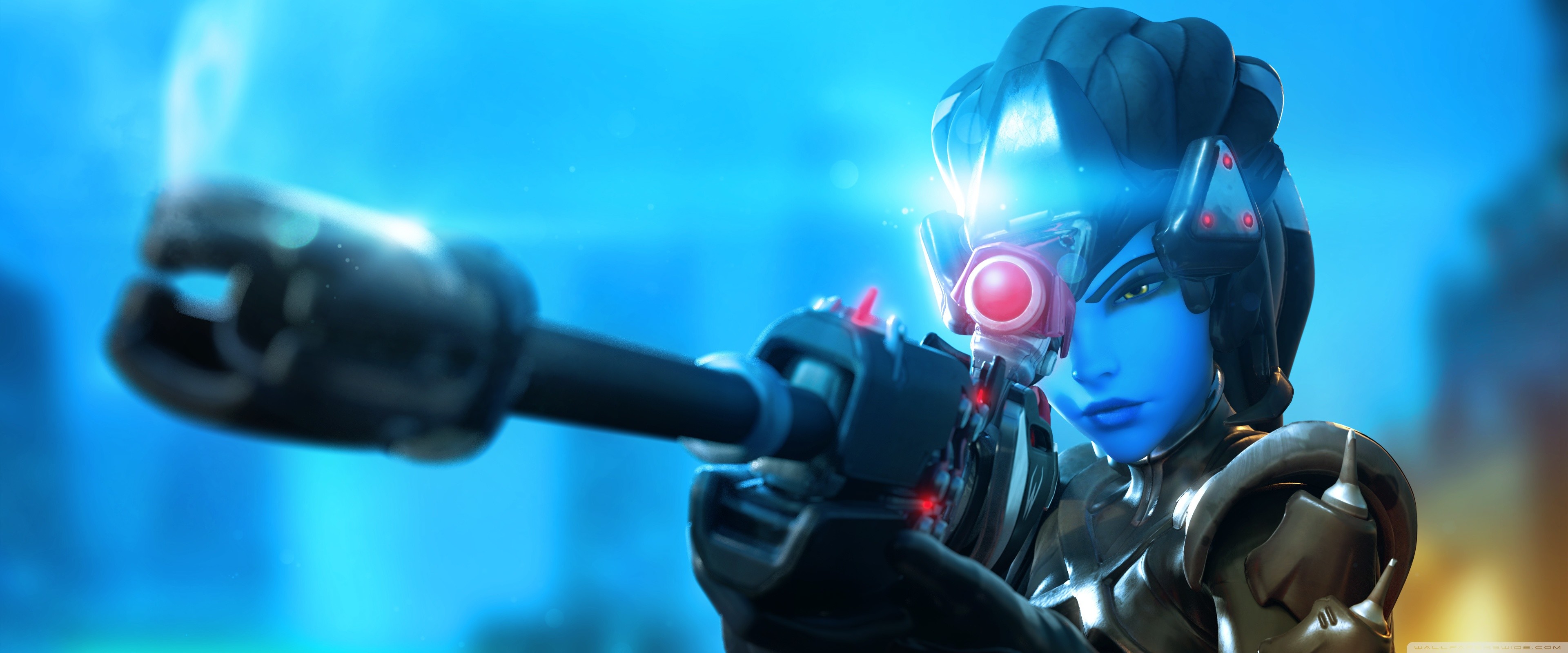 Overwatch, Widowmaker, Fucile di precisione, Toni blu, 21:9 2K, sfondo widescreen
