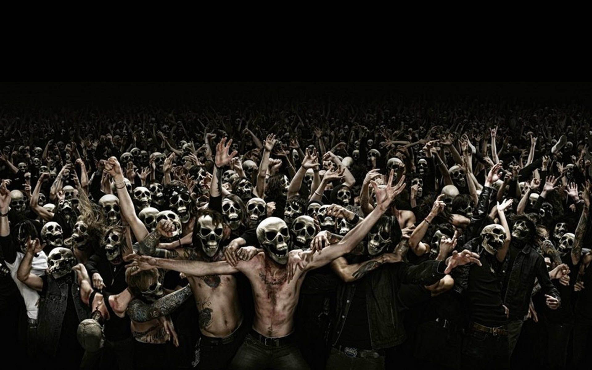 Folla di zombie, Teschi, Toni scuri, 1920x1200, immagine di sfondo