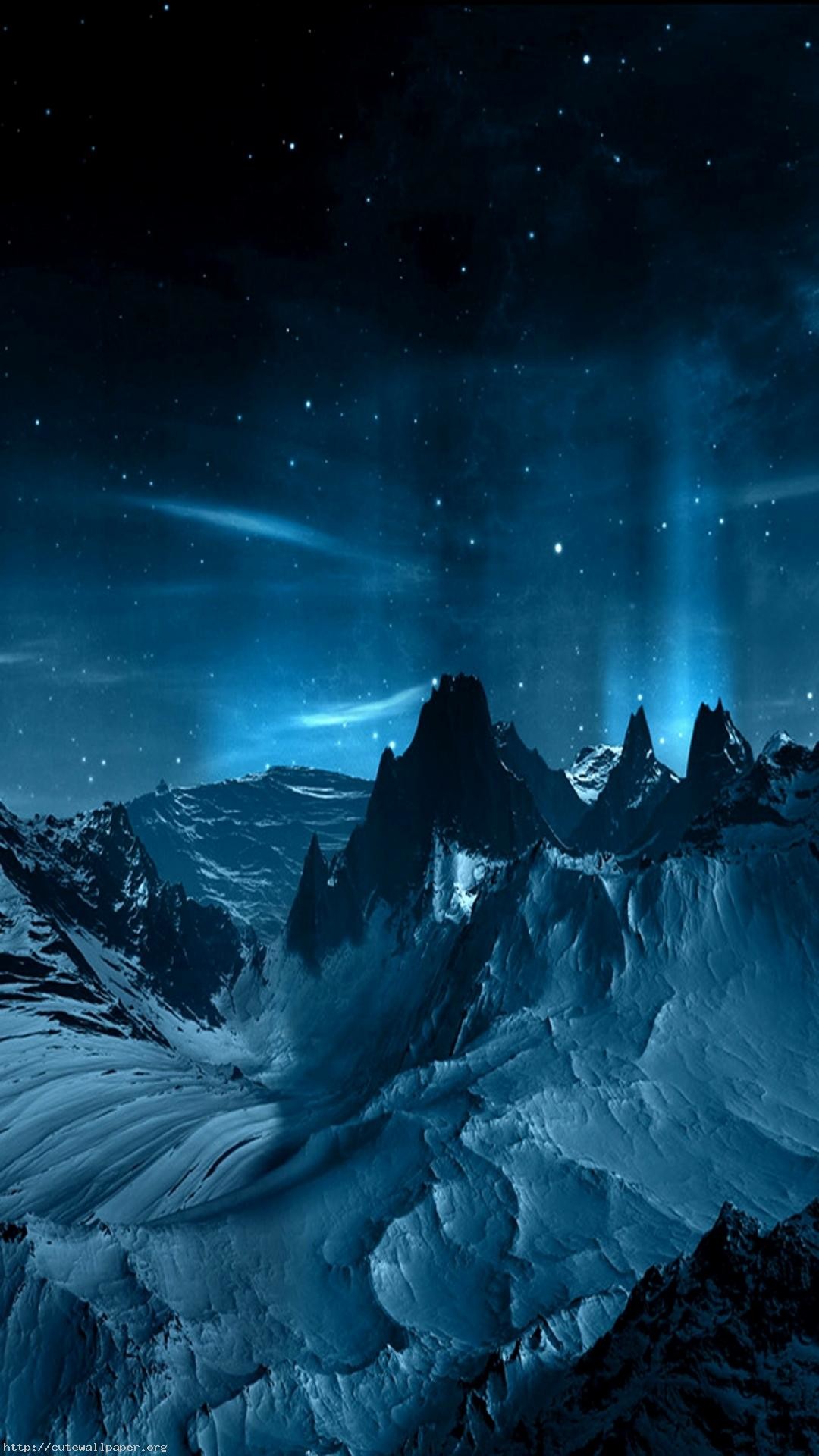 Montagne, Aurora, Notte, Blu, Arte digitale, Full HD, schermata di blocco iPhone 5