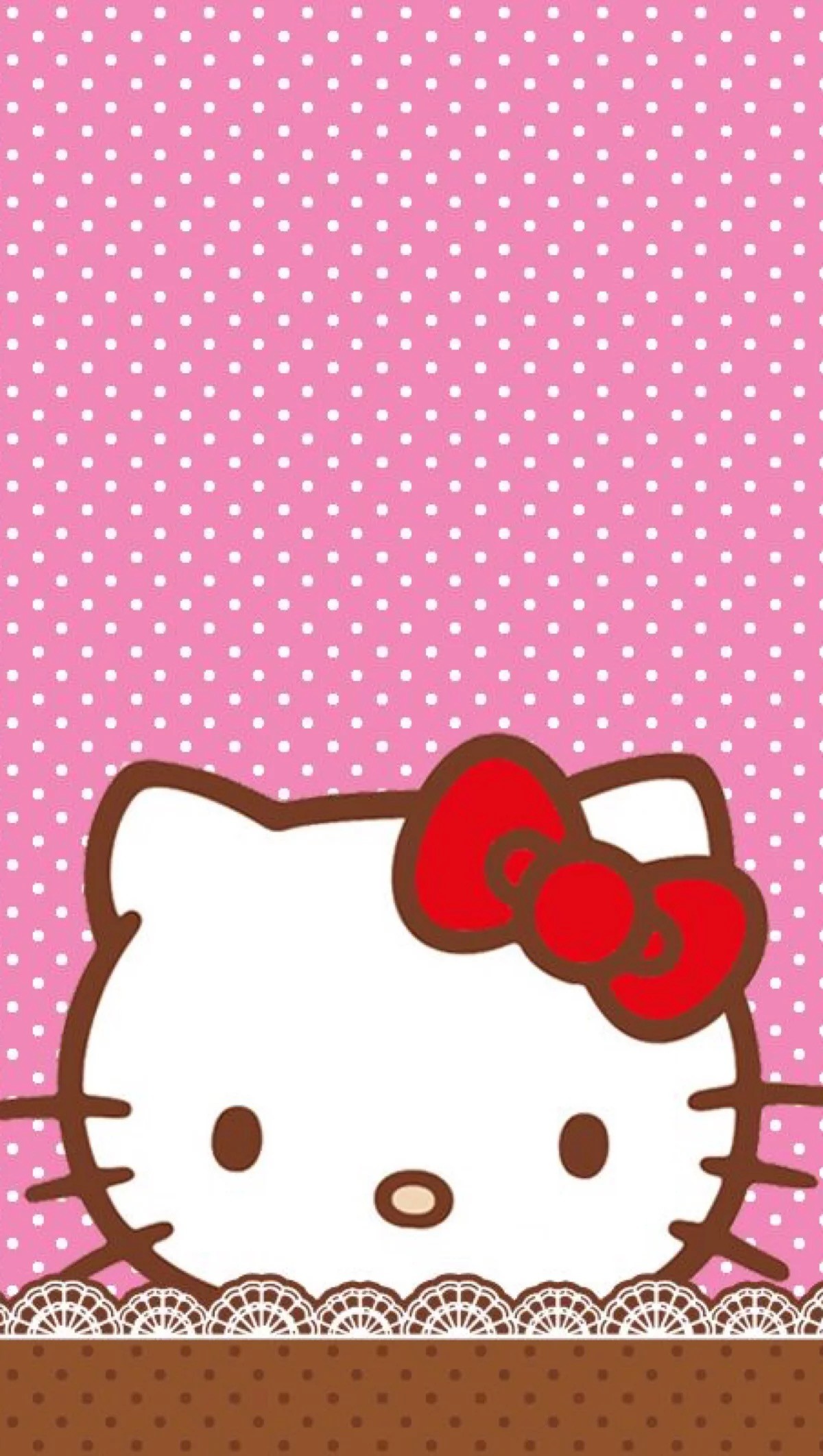 Hello Kitty, Fiocco rosso, Pois rosa, Pizzo, Kawaii, Full HD, sfondo per iPhone e Android