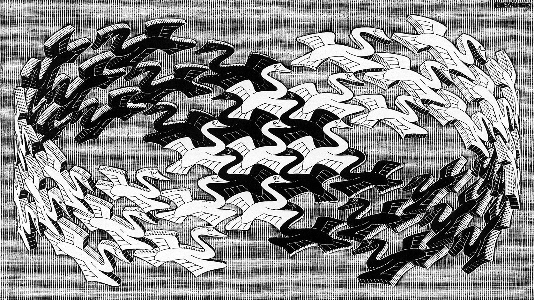 M. C. Escher, Tassellatura, Bianco e nero, Illusione ottica, Full HD, sfondo per PC