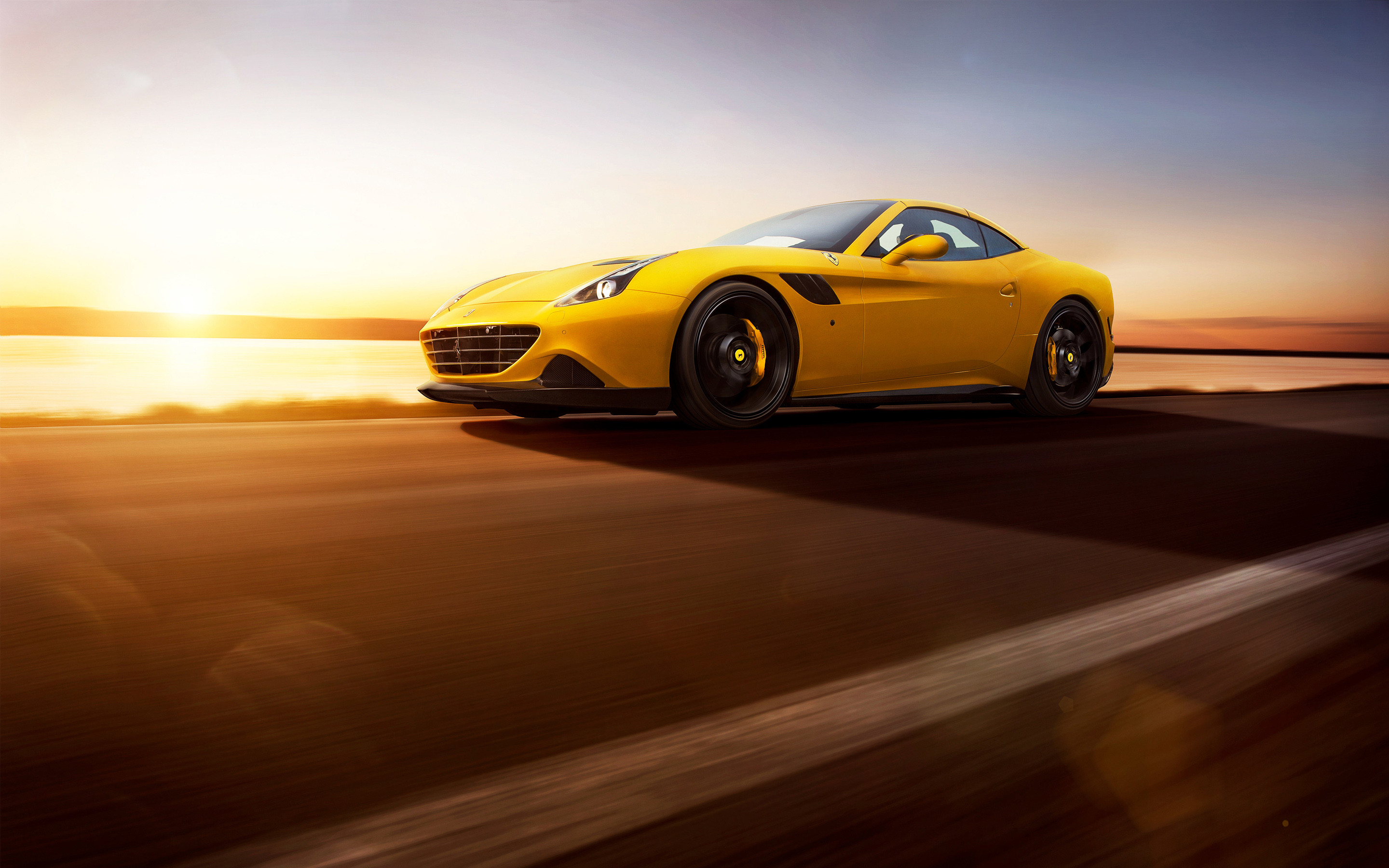 Ferrari California T, Ferrari, Giallo, Tramonto, 2K, wallpaper per PC