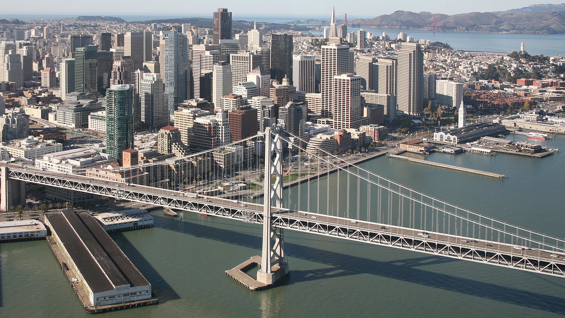 Bay Bridge, San Francisco, Financial District, Vista aerea, 1920x1080, sfondo per PC