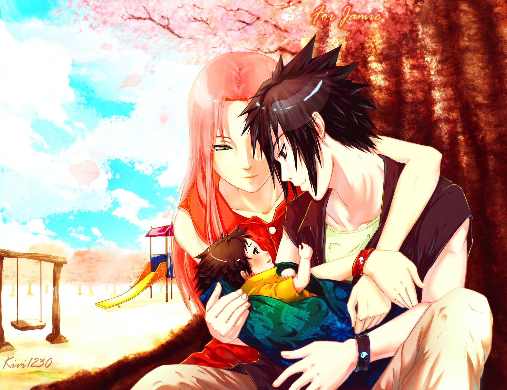 Sasuke Uchiha, Sakura Haruno, Sarada Uchiha, Famiglia, Naruto, Full HD, sfondo per PC