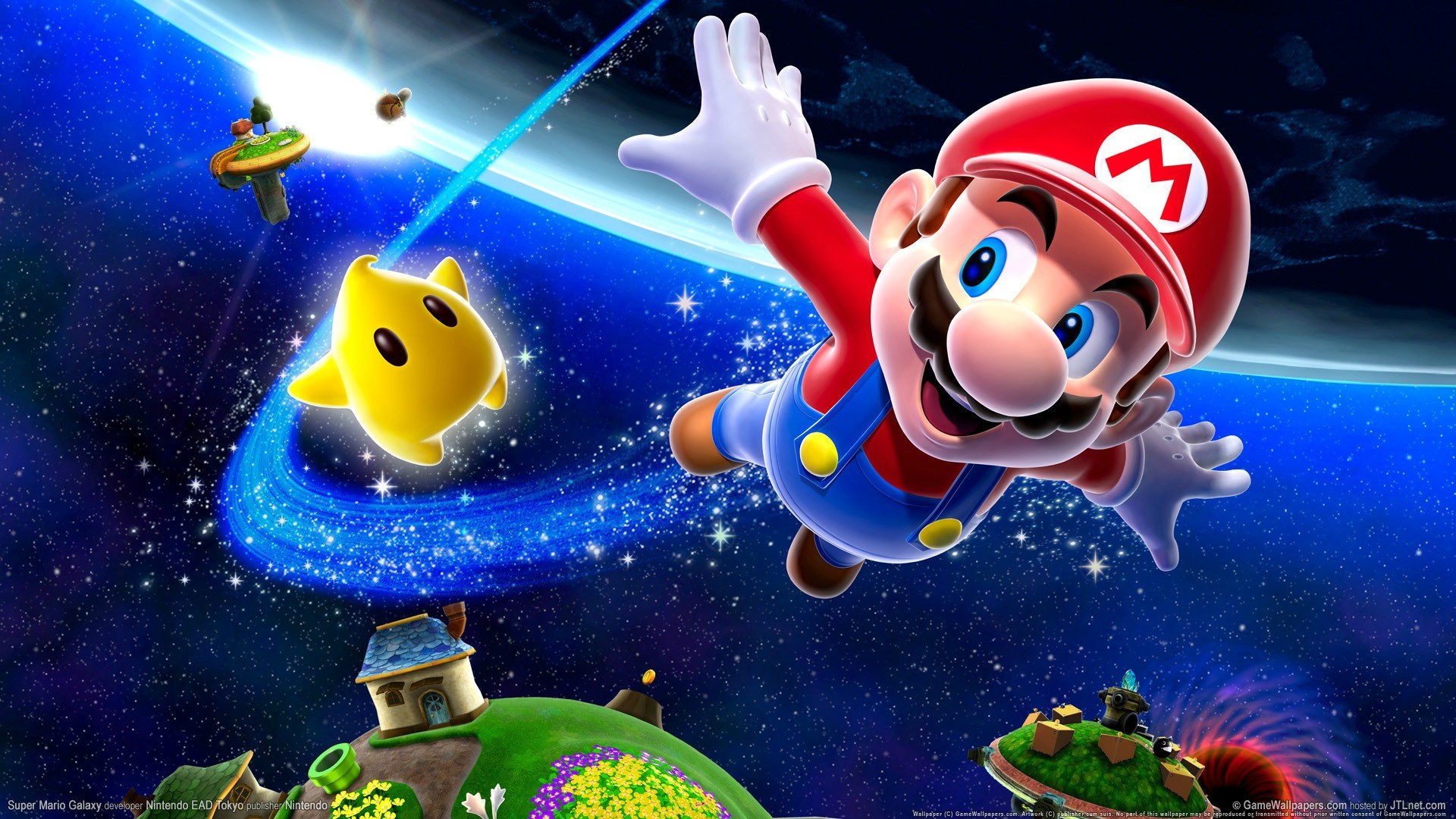 Mario, Super Mario Galaxy, Nintendo, Luma, Spazio, 16:9 Full HD, sfondo widescreen