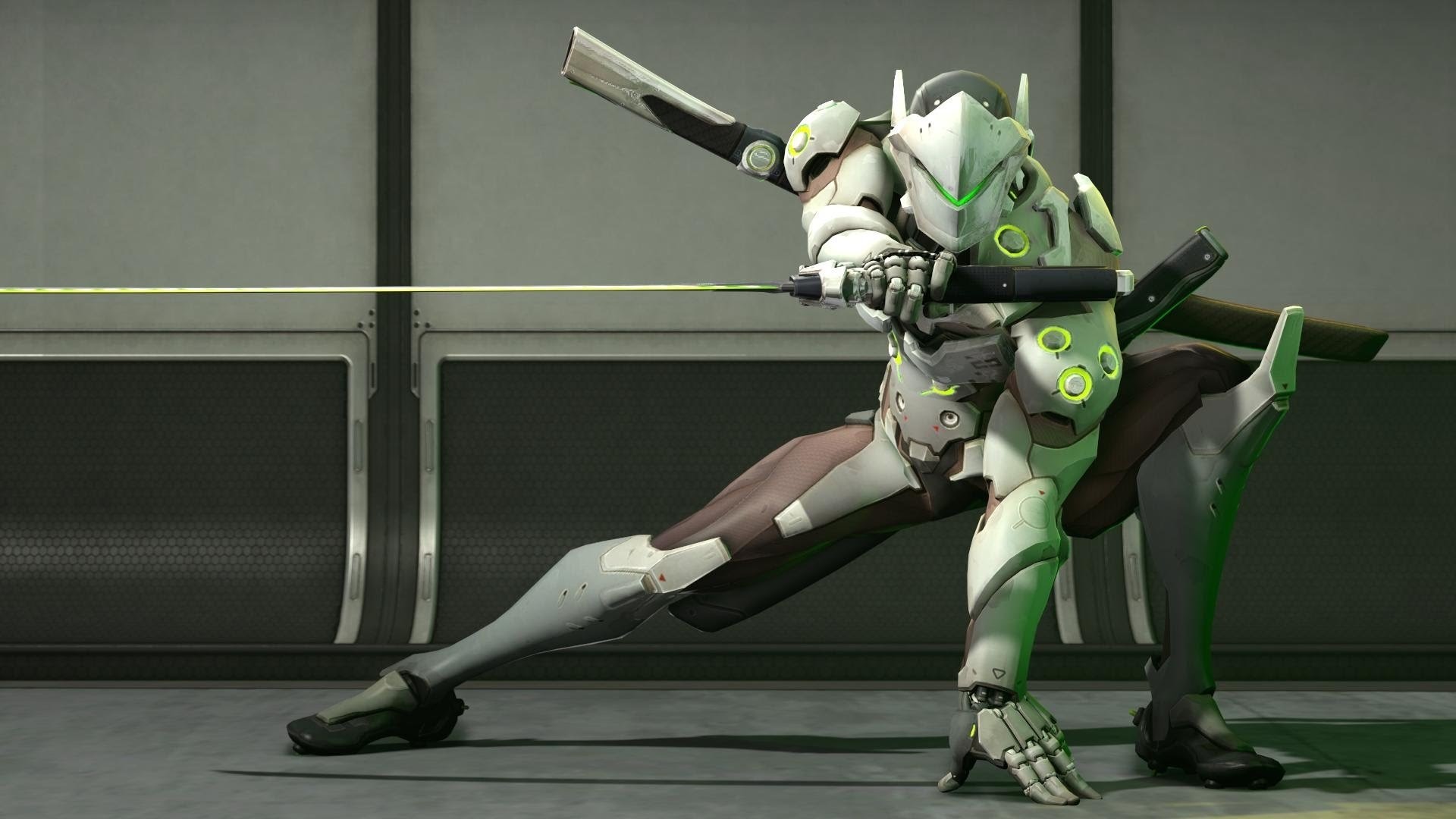 Genji, Overwatch, Katana, Posa di combattimento, Full HD, sfondo per PC