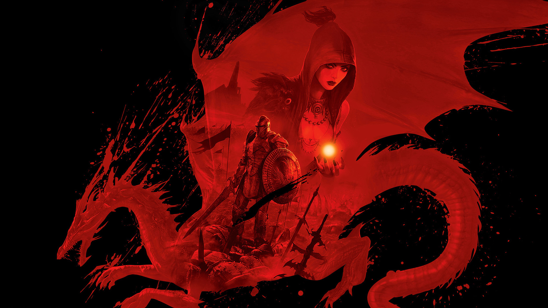 Dragon Age: Origins, Drago rosso, Rosso e nero, Full HD, sfondo per portatile