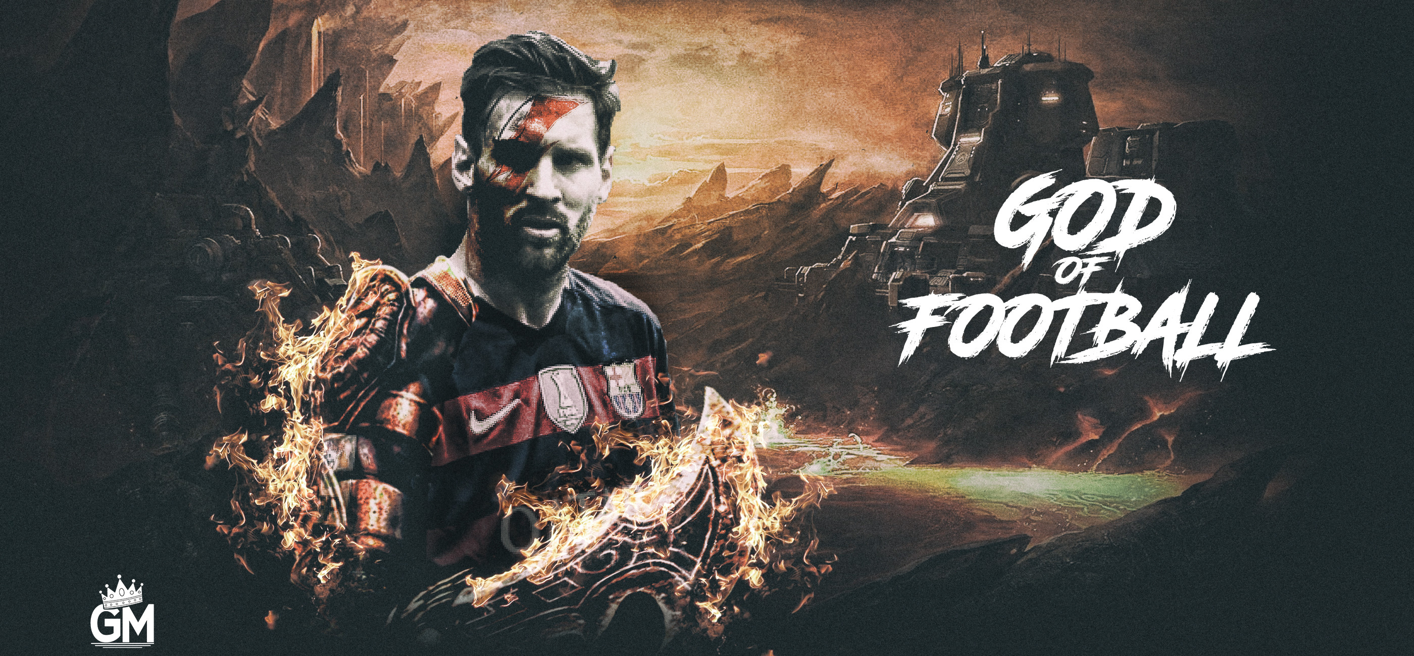 Lionel Messi, God of Football, Fuoco, Arte digitale, 2K, sfondo per PC