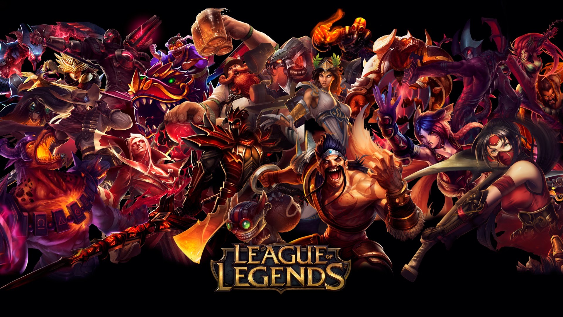 League of Legends, Campioni, Logo, Rosso, Full HD, sfondo per portatile