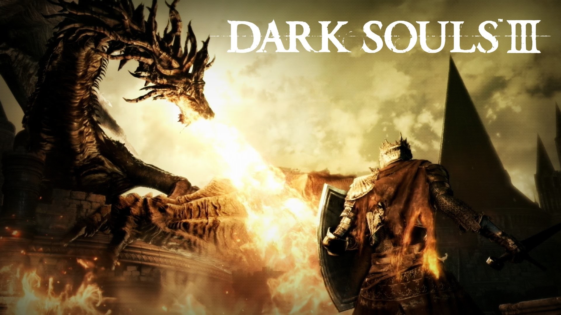 Dark Souls III, Logo, Drago, Fuoco, 16:9 Full HD, wallpaper widescreen