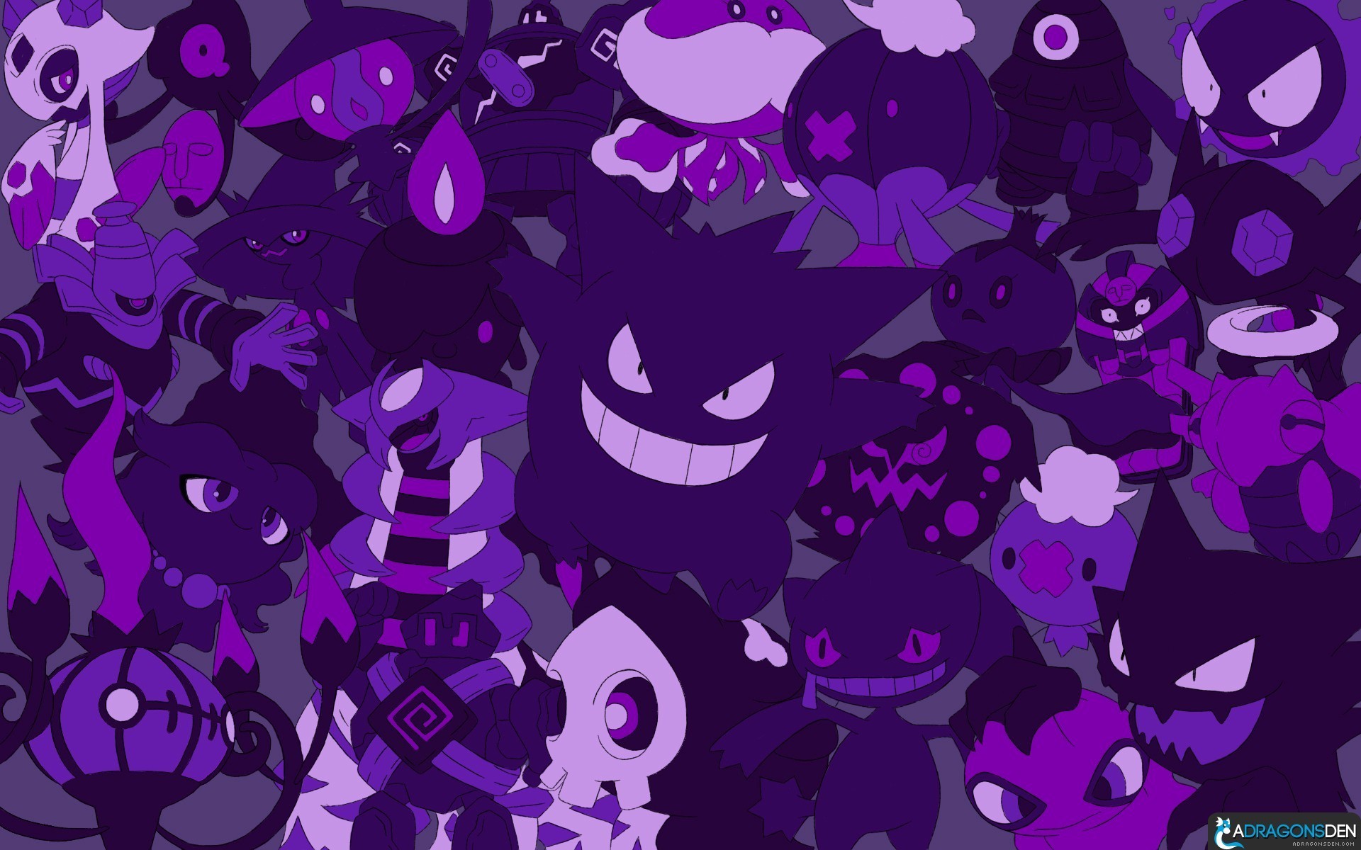 Gengar, Pokémon di tipo Spettro, Collage, Viola, 16:10 Full HD, sfondo widescreen