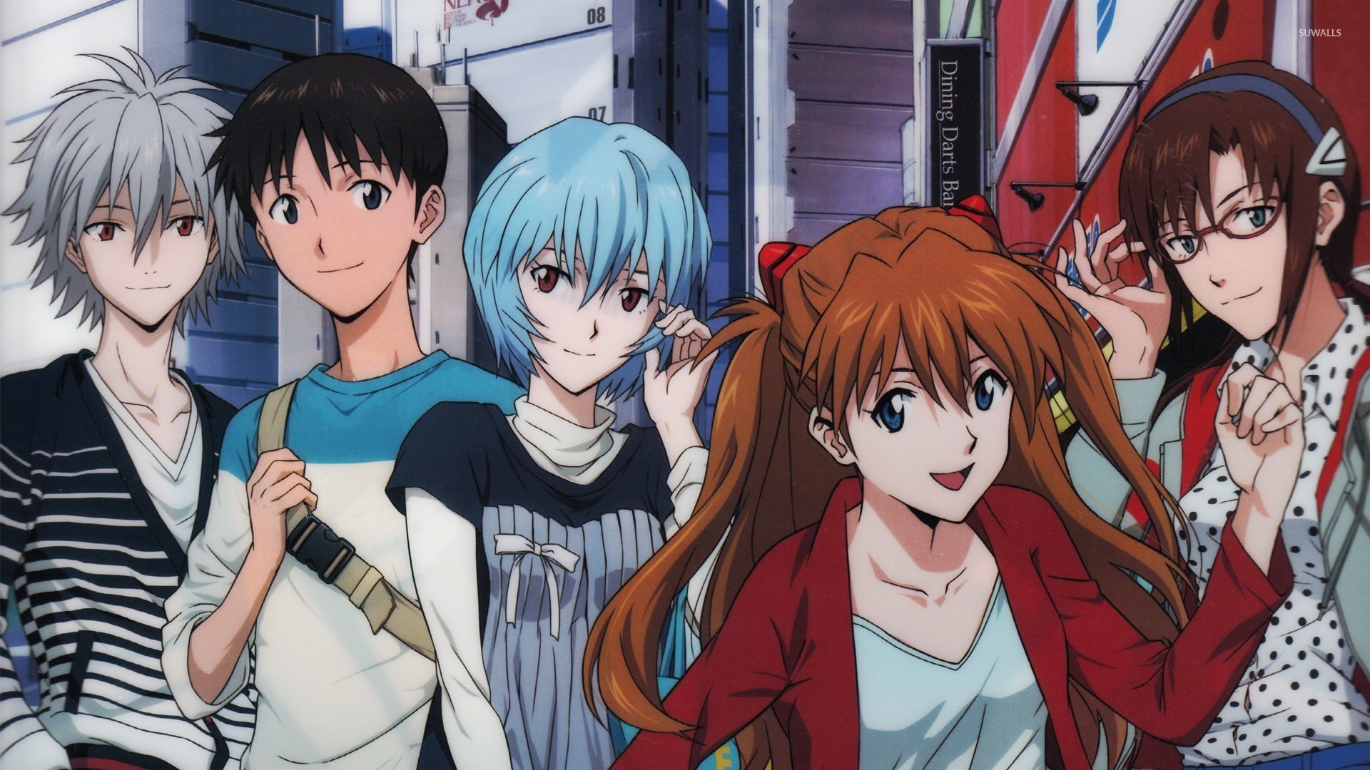 Kaworu Nagisa, Shinji Ikari, Rei Ayanami, Asuka Langley Soryu, Mari Makinami, Neon Genesis Evangelion, sfondo per PC