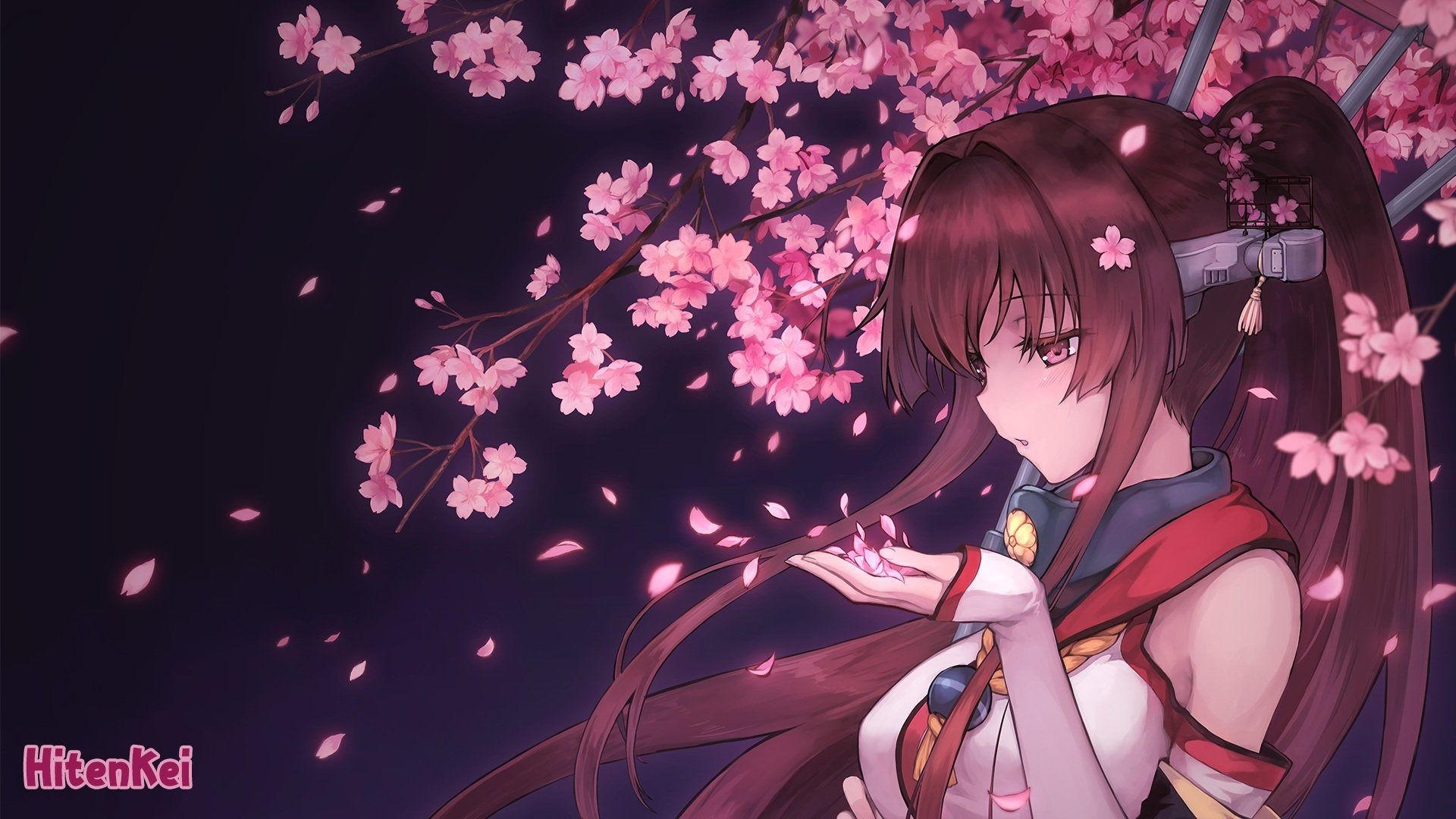 Yamato, Kantai Collection, Ciliegi in fiore, Sakura, Full HD, wallpaper per computer