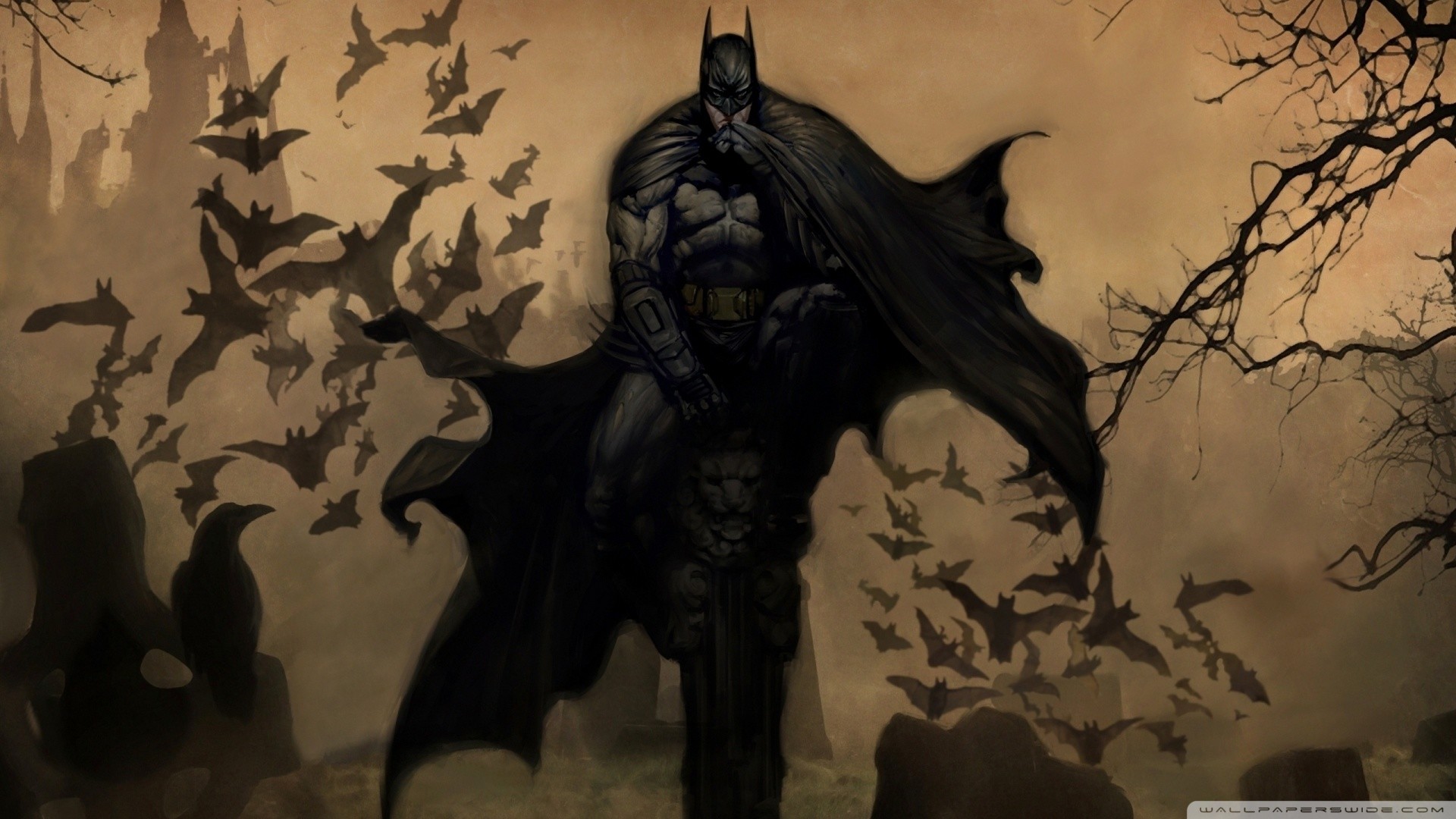 Batman, Pipistrelli, Mantello, Toni seppia, Full HD, wallpaper desktop