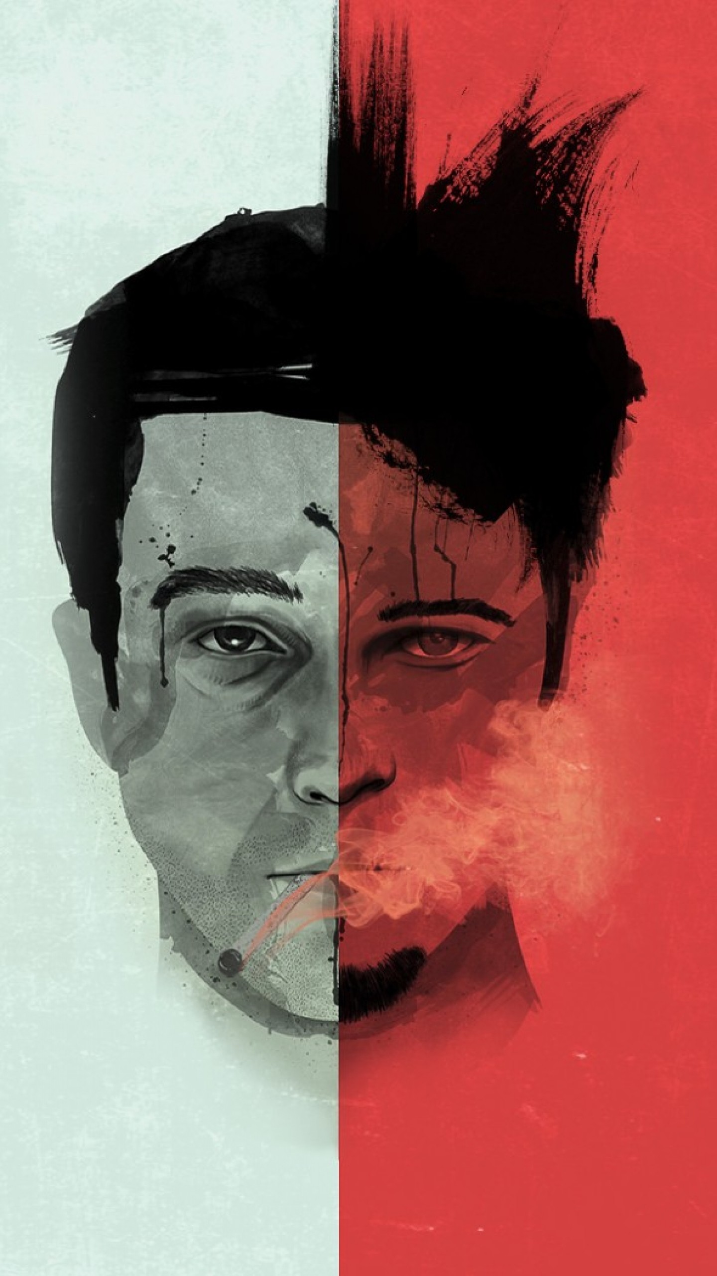 Tyler Durden, Il narratore, Fight Club, Illustrazione, QHD+, sfondo per smartphone