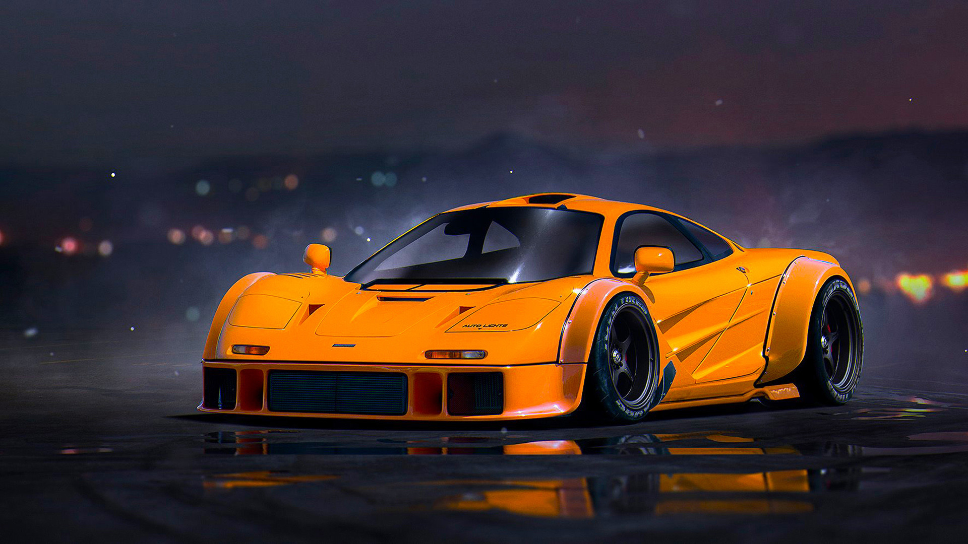 McLaren F1, Supercar, Arancione, Arte digitale, Notte, Full HD, sfondo Windows 11