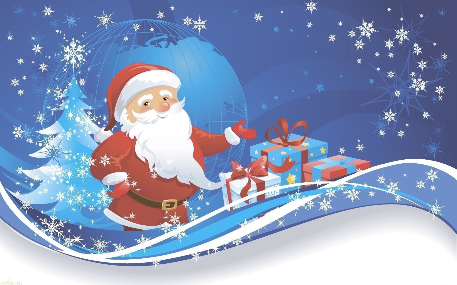 Babbo Natale, Regali, Fiocchi di neve, Blu, 16:10 Full HD, wallpaper widescreen