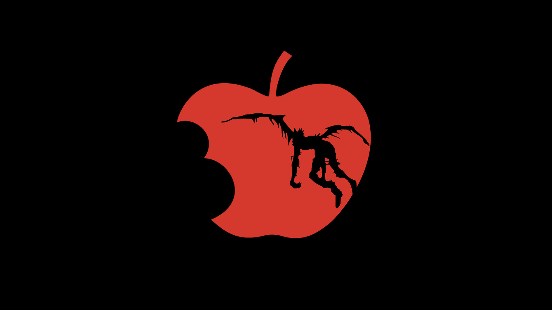 Ryuk, Death Note, Mela, Silhouette, Minimalismo, Sfondo nero, 16:9 Full HD, wallpaper widescreen