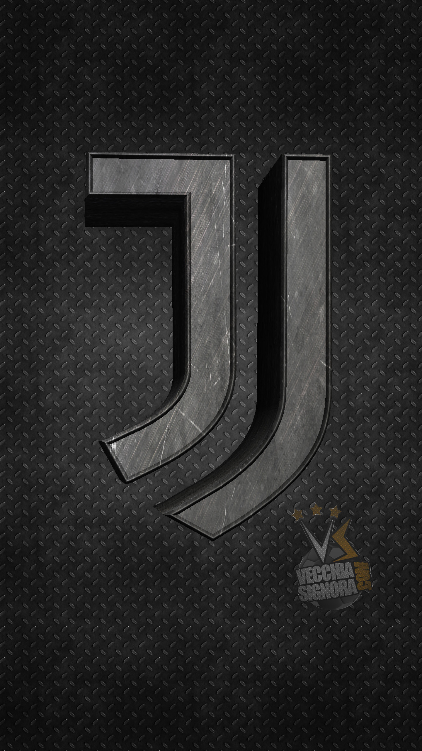 Juventus, Logo J, Metallo, Grigio, QHD+, sfondo verticale per cellulare