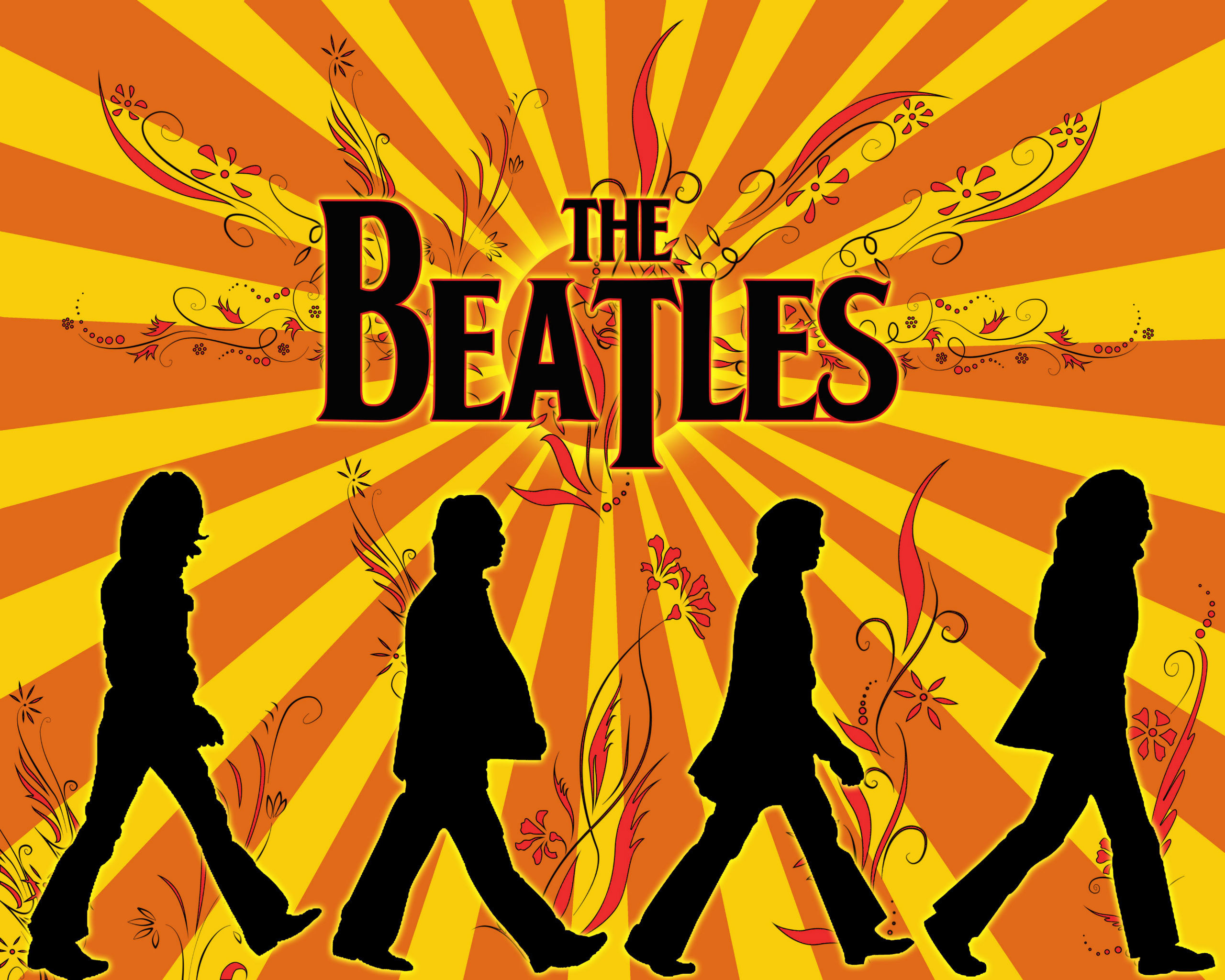 The Beatles, Abbey Road, Silhouette, Raggi arancioni, Retrò, 2K, sfondo per PC