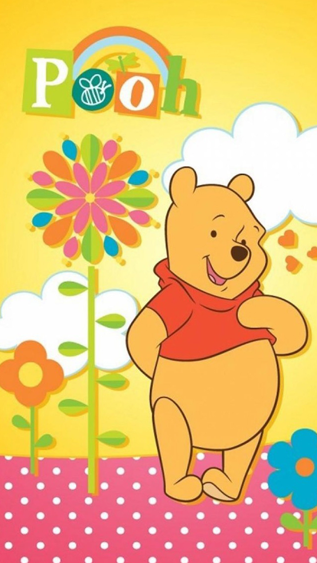 Winnie the Pooh, Fiori, Giallo, sfondo per iPhone e Android