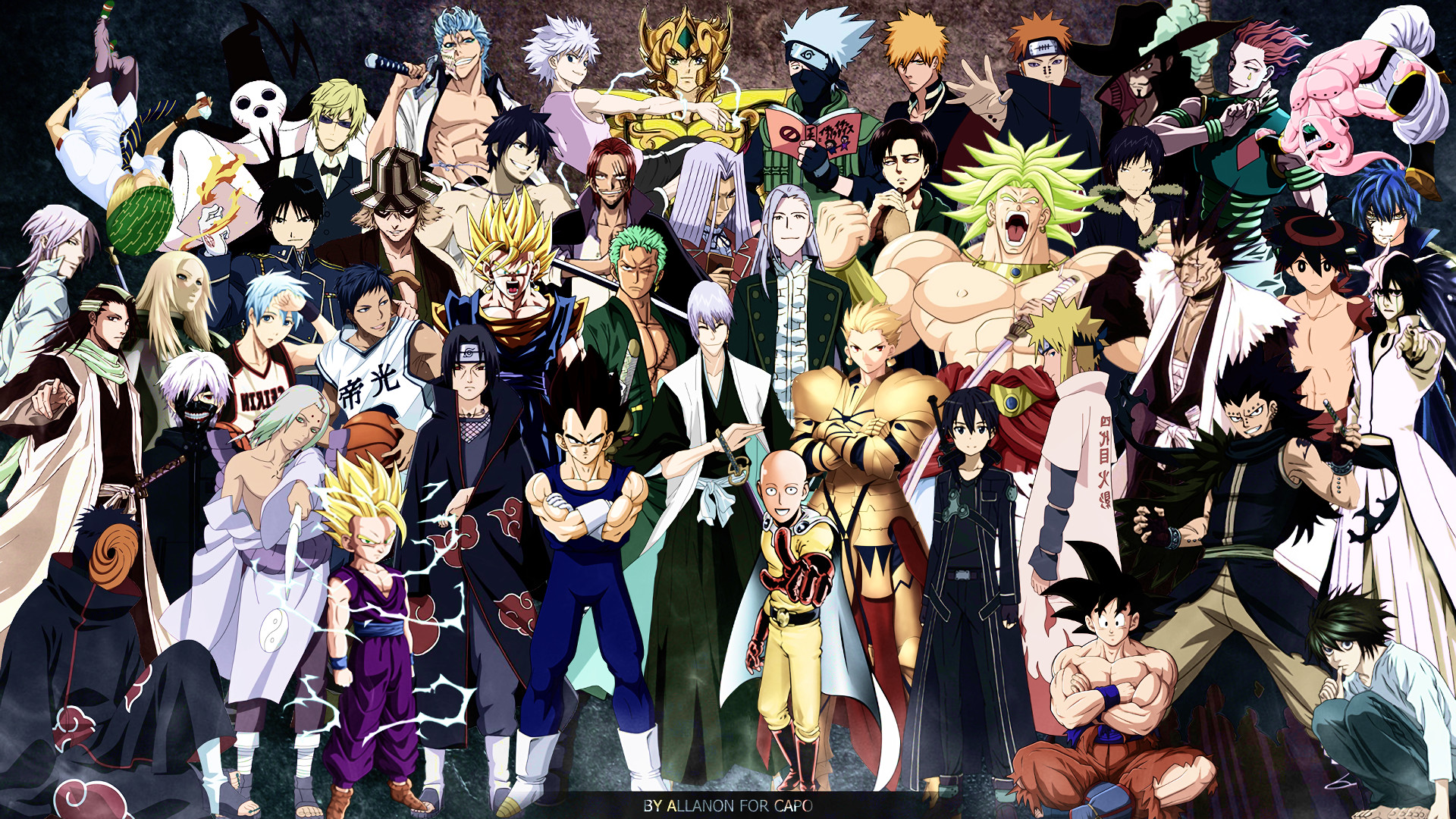 Saitama, Goku, Naruto, Crossover anime, Gruppo di personaggi, 16:9 Full HD, sfondo widescreen