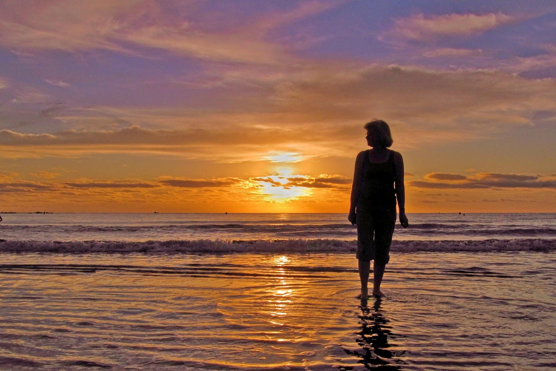 Donna, Silhouette, Mare, Riva, Full HD, sfondo per PC e portatile
