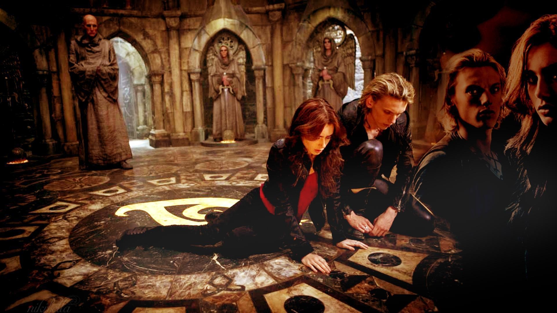 Shadowhunters: Città di ossa, Lily Collins, Jamie Campbell Bower, Città di ossa, Rune, Toni seppia, sfondo 1080p