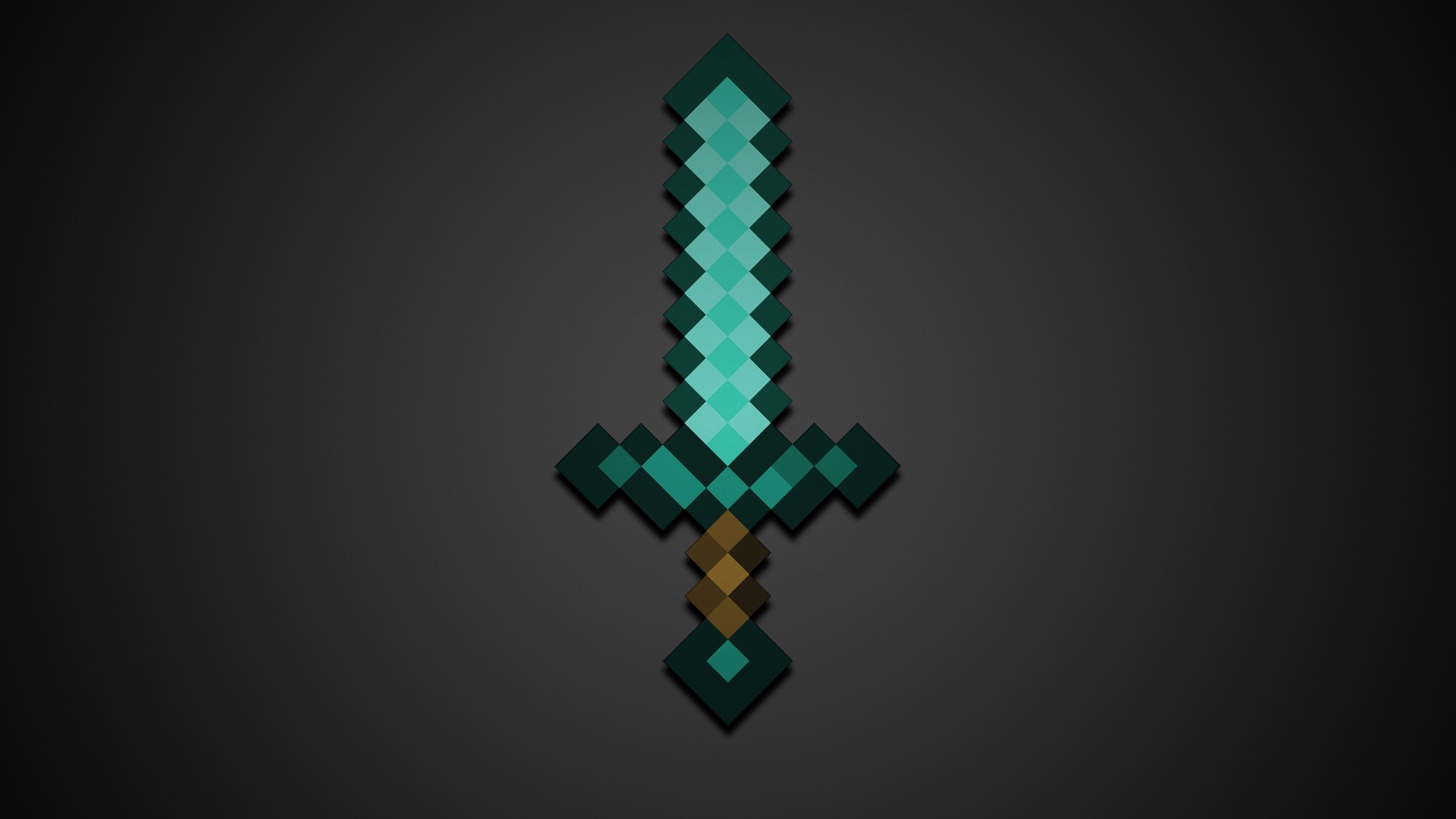 Minecraft, Spada di diamante, Pixel art, Sfondo grigio, Full HD, wallpaper per computer