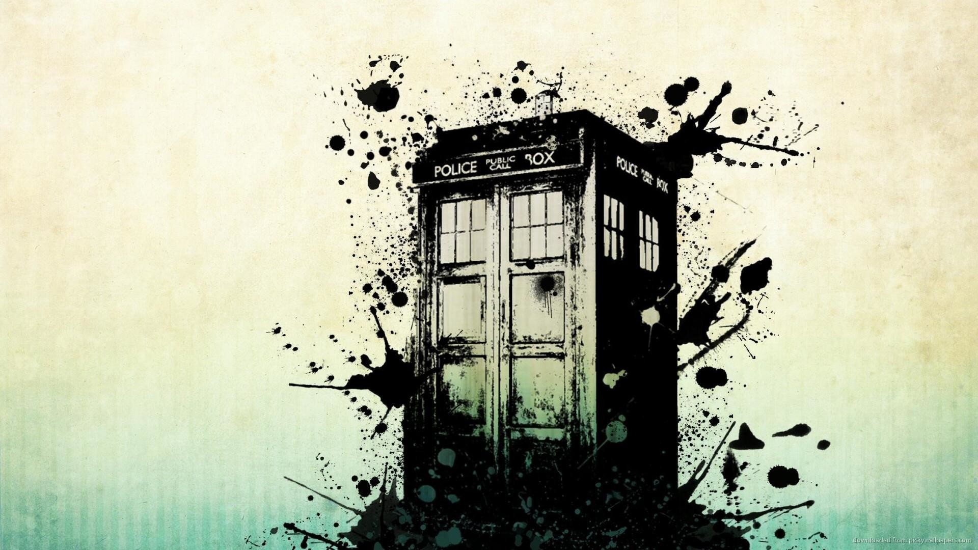TARDIS, Doctor Who, Macchie d'inchiostro, Silhouette, Full HD 1080p, sfondo desktop