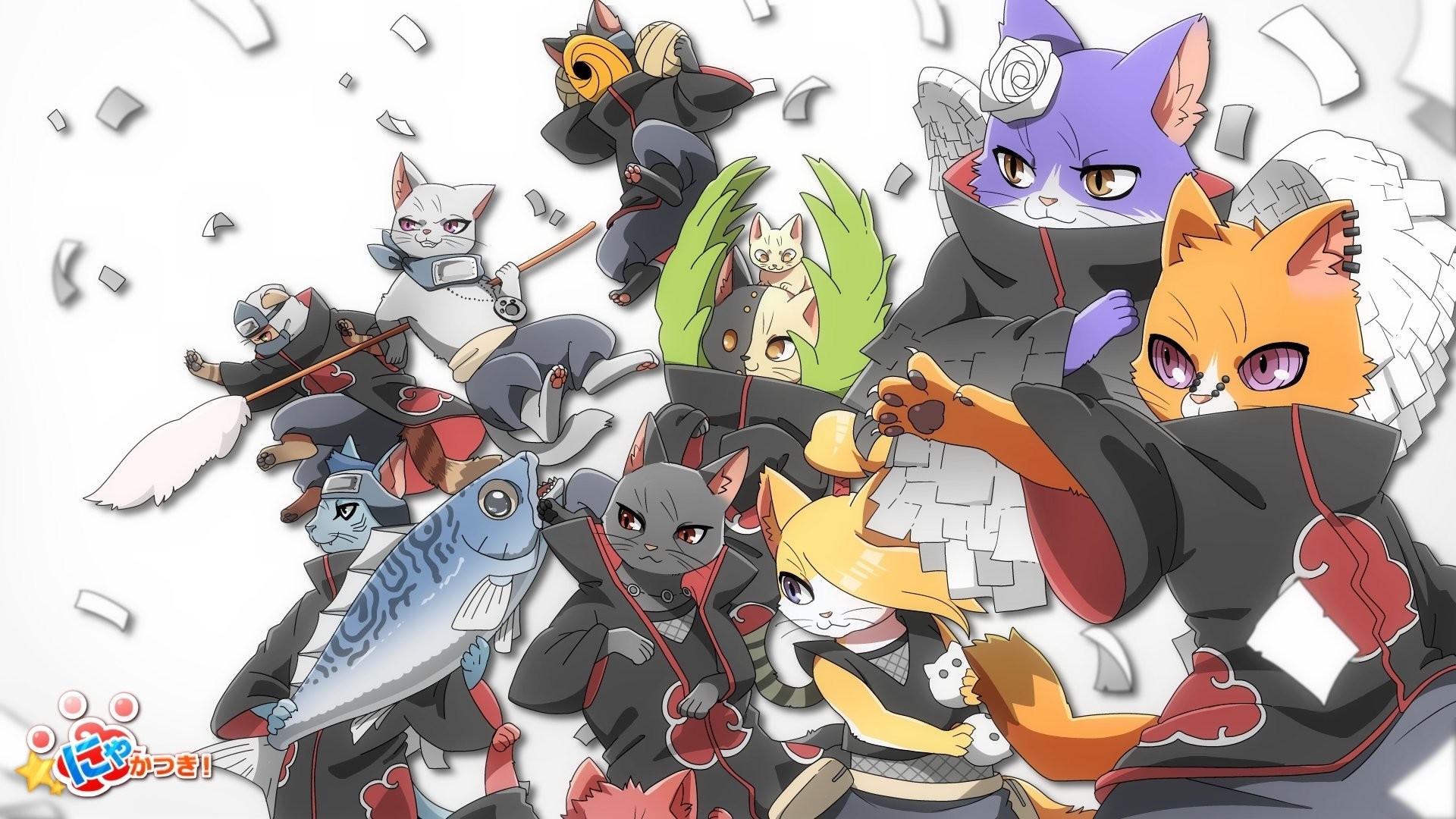 Akatsuki, Gatti, Naruto, Parodia, Chibi, Full HD, sfondo Windows 11