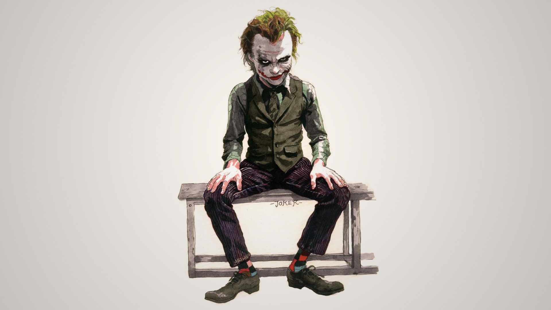 Joker, Heath Ledger, Arte 3D, Panchina, Caricatura, Full HD 1080p, sfondo desktop