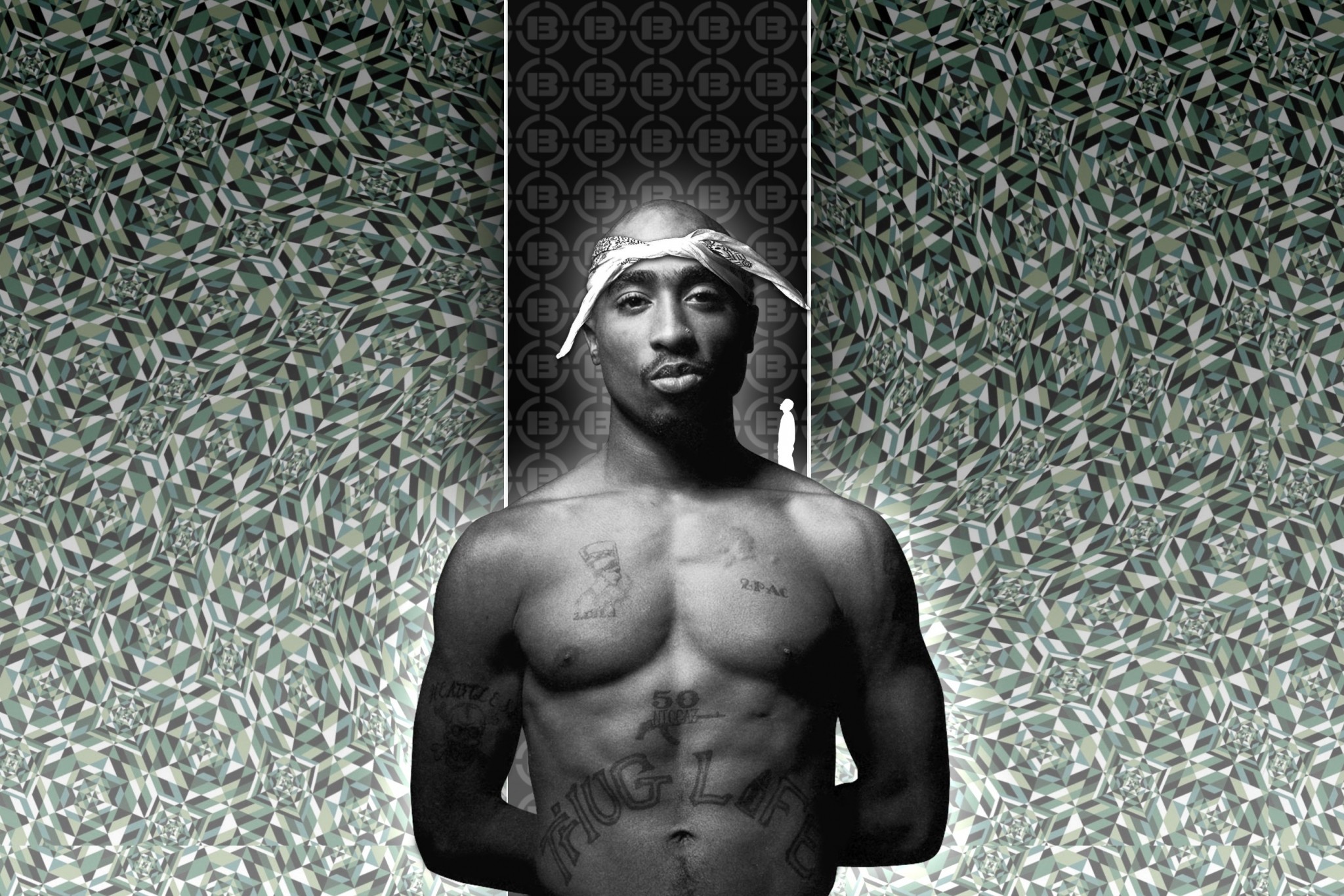 Tupac Shakur, Tatuaggi, Bandana, Bianco e nero, Full HD, sfondo Windows 11