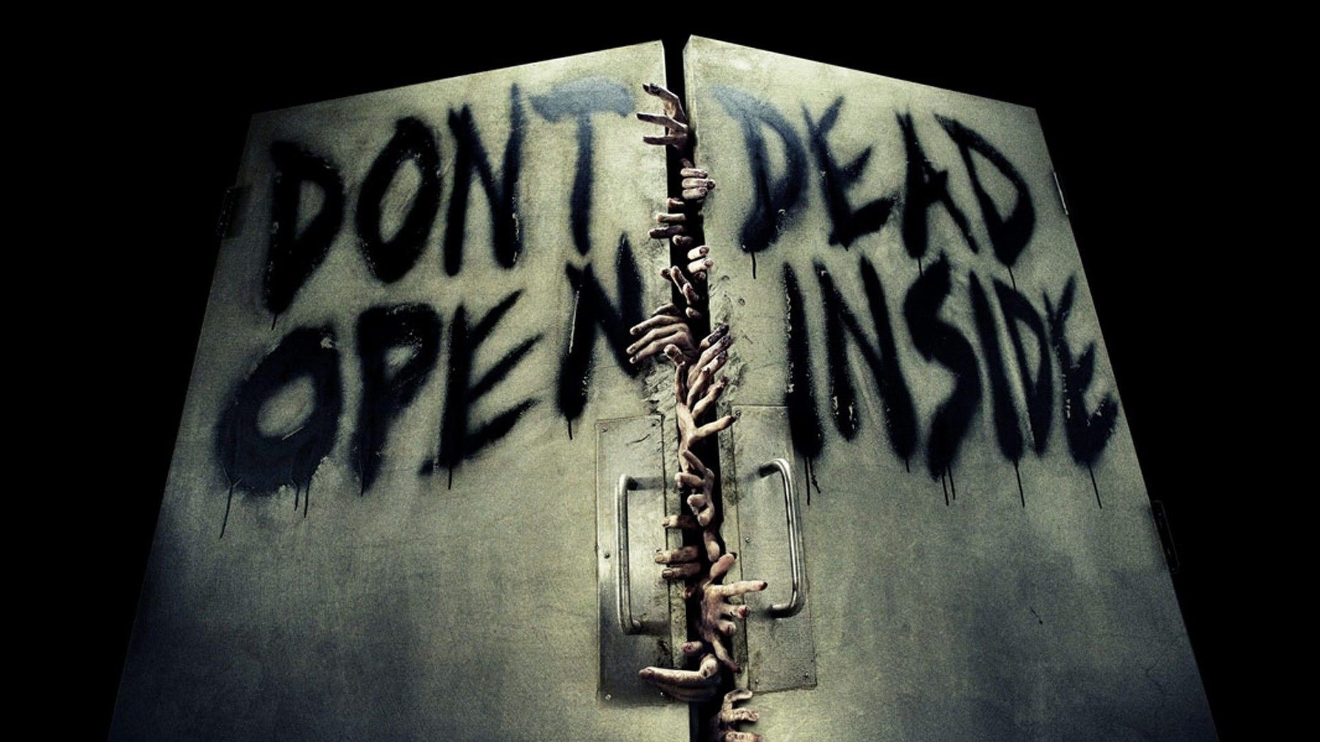 The Walking Dead, Don't open dead inside, Porte, Mani di zombie, Sfondo nero, wallpaper Full HD