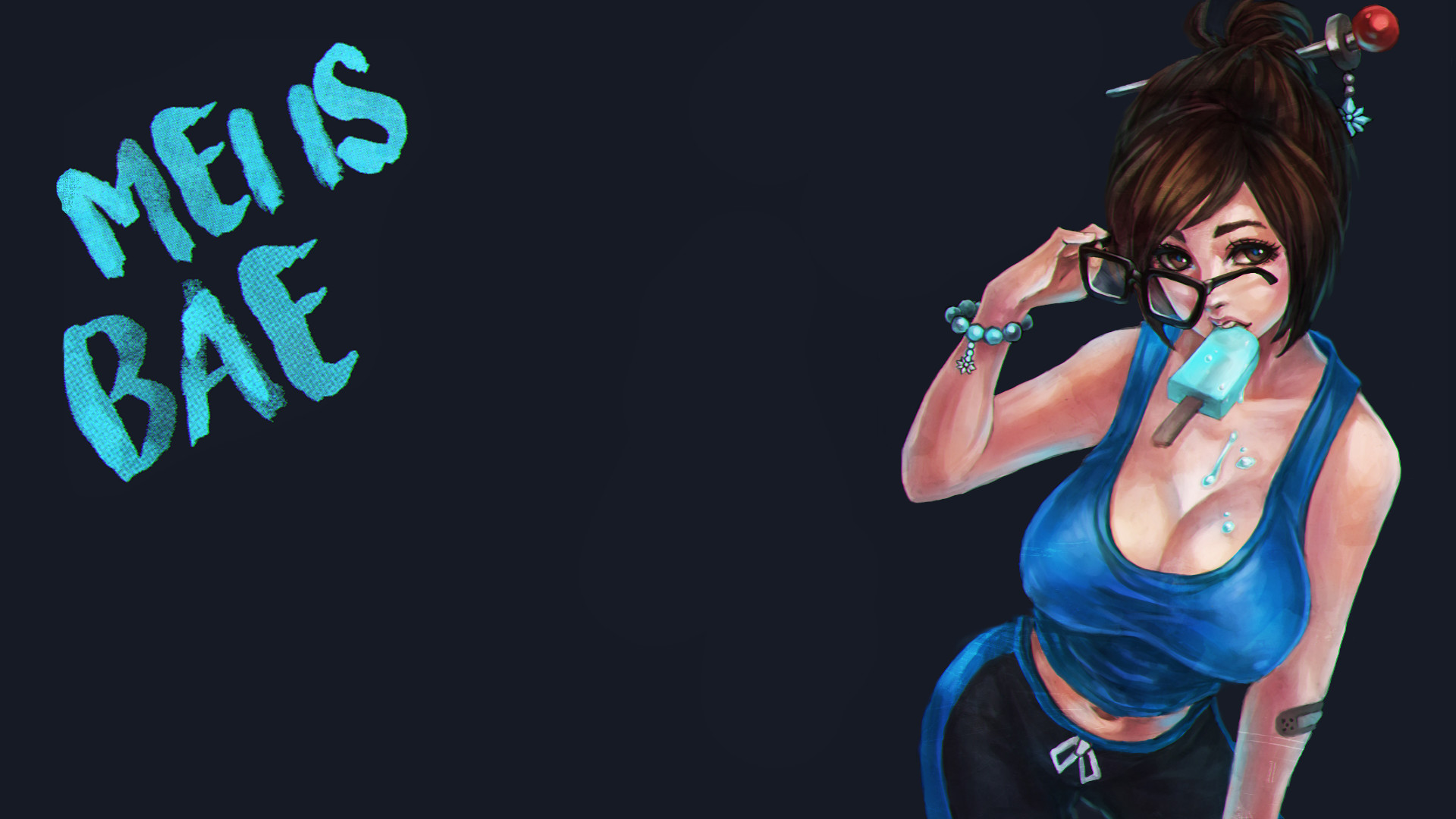 Mei, Overwatch, Mei Is Bae, Ghiacciolo, Fan art, 1920x1080, immagine di sfondo