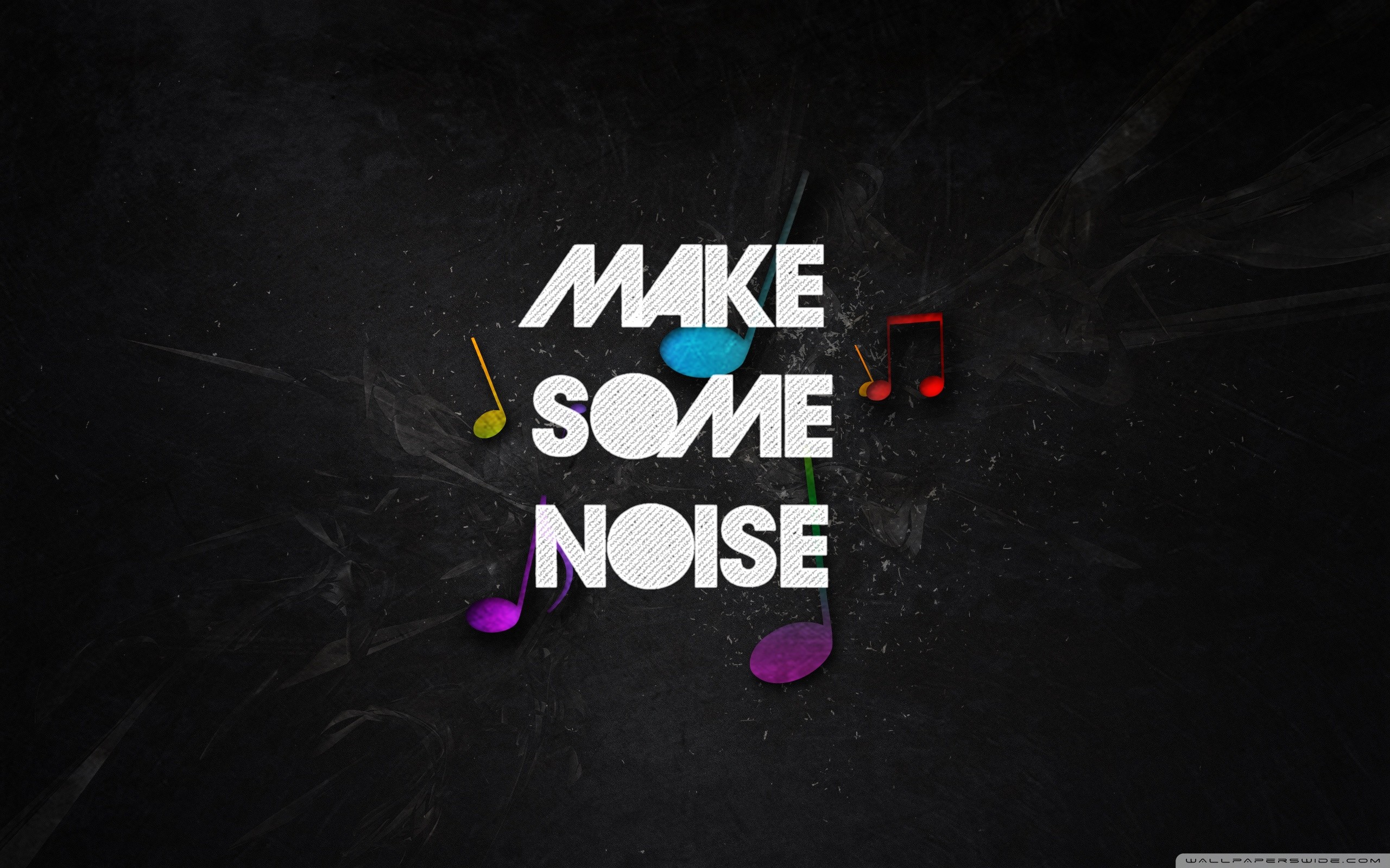 Make some noise, Note musicali, Sfondo nero, 2K, wallpaper desktop
